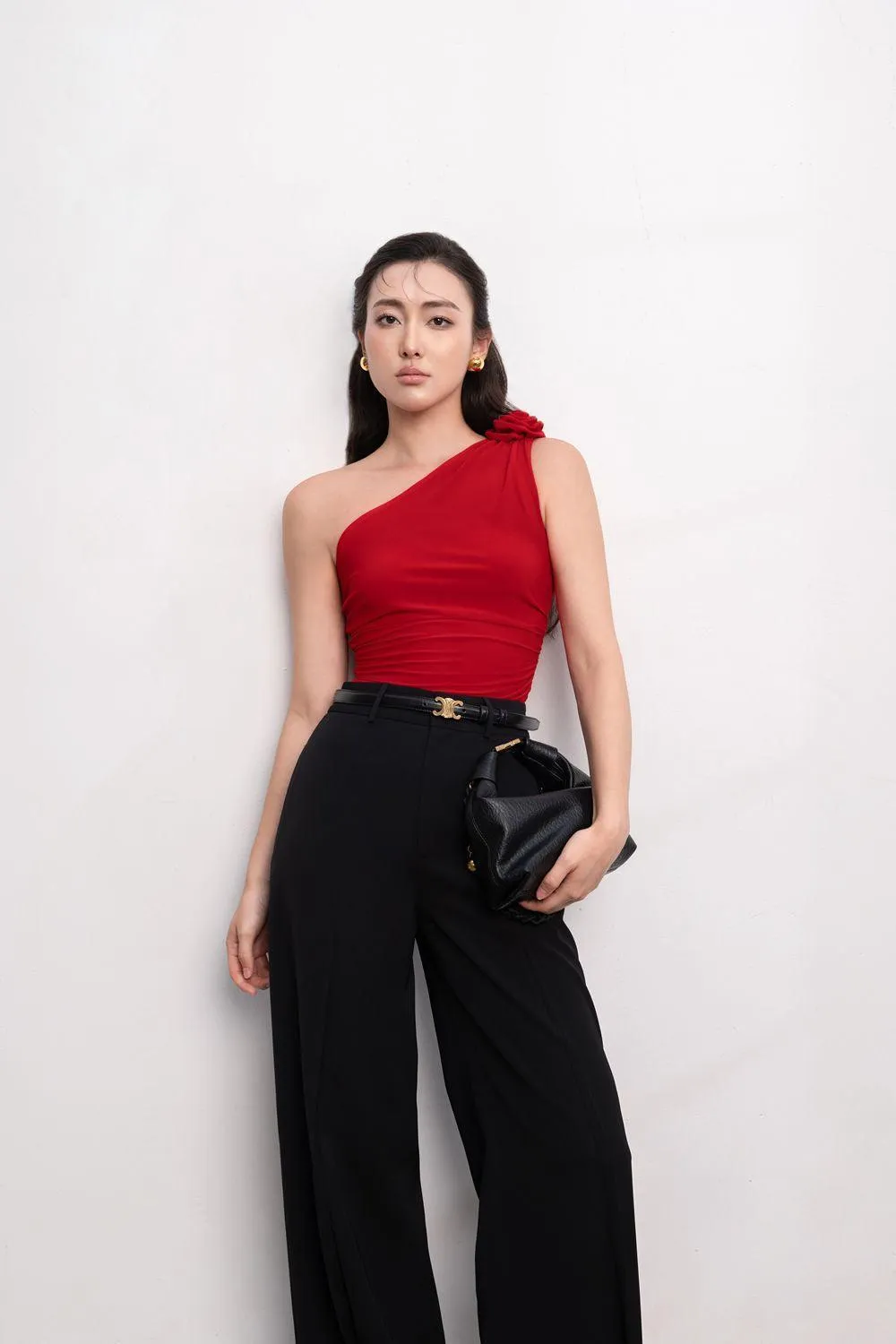 Micah Straight Wide Leg Crepe Ankle Length Pants