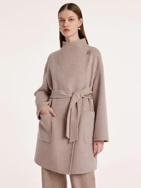 Mid-Length Wool And Cashmere Women Coat With Belt