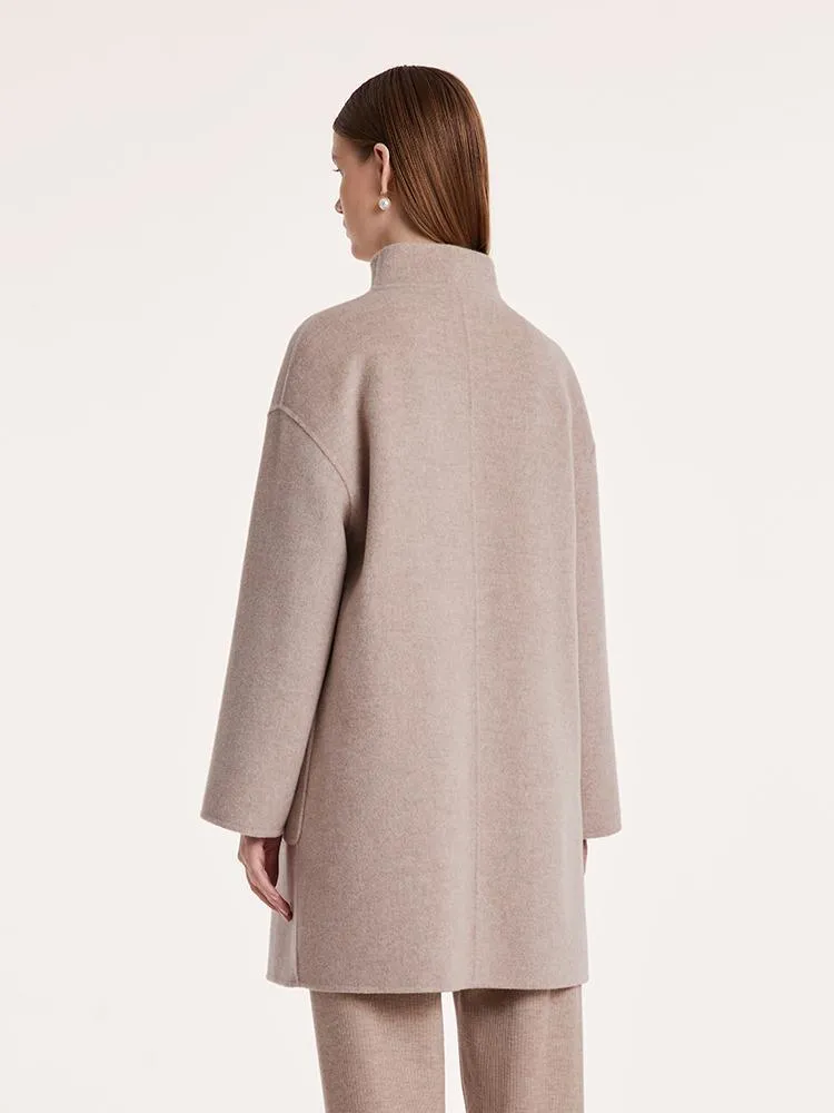 Mid-Length Wool And Cashmere Women Coat With Belt