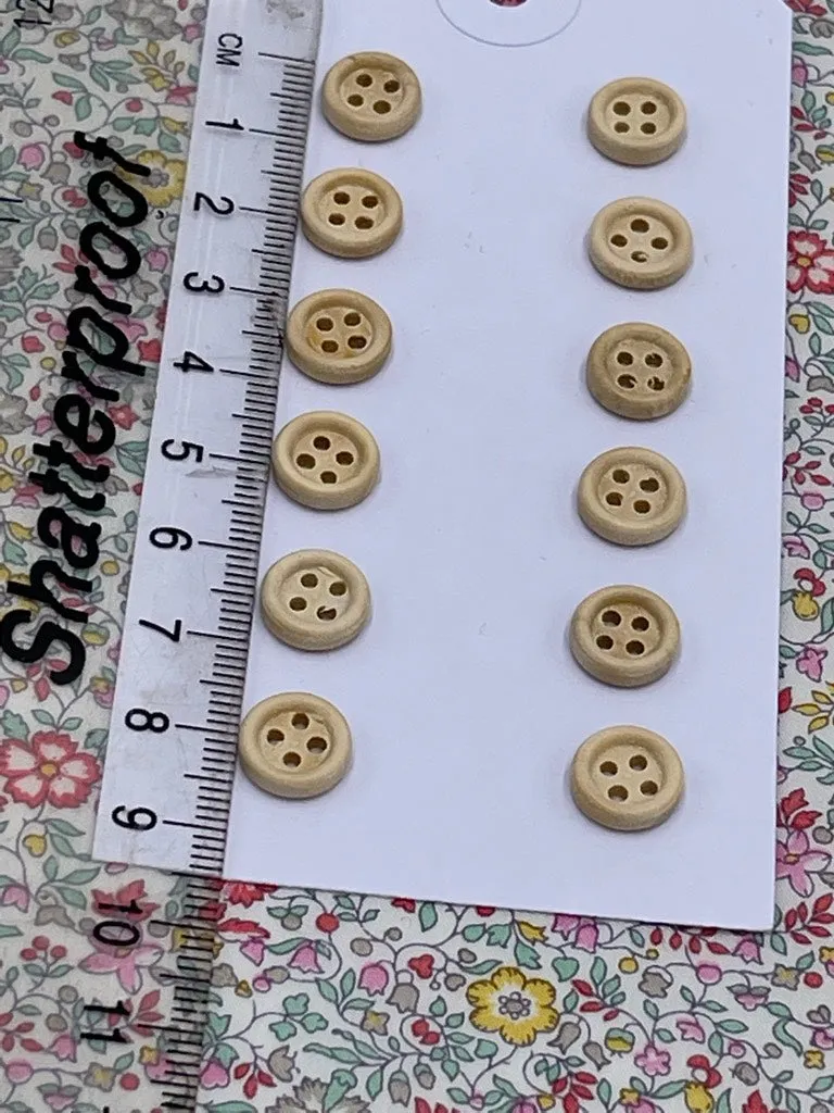 Mini Natural Wooden 10mm Buttons - Pack 12