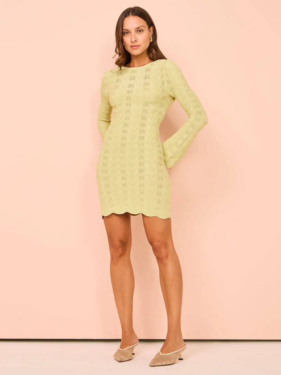 Mon Renn Waves Mini Dress in Green