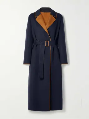 Navy reversible belted cashmere coat