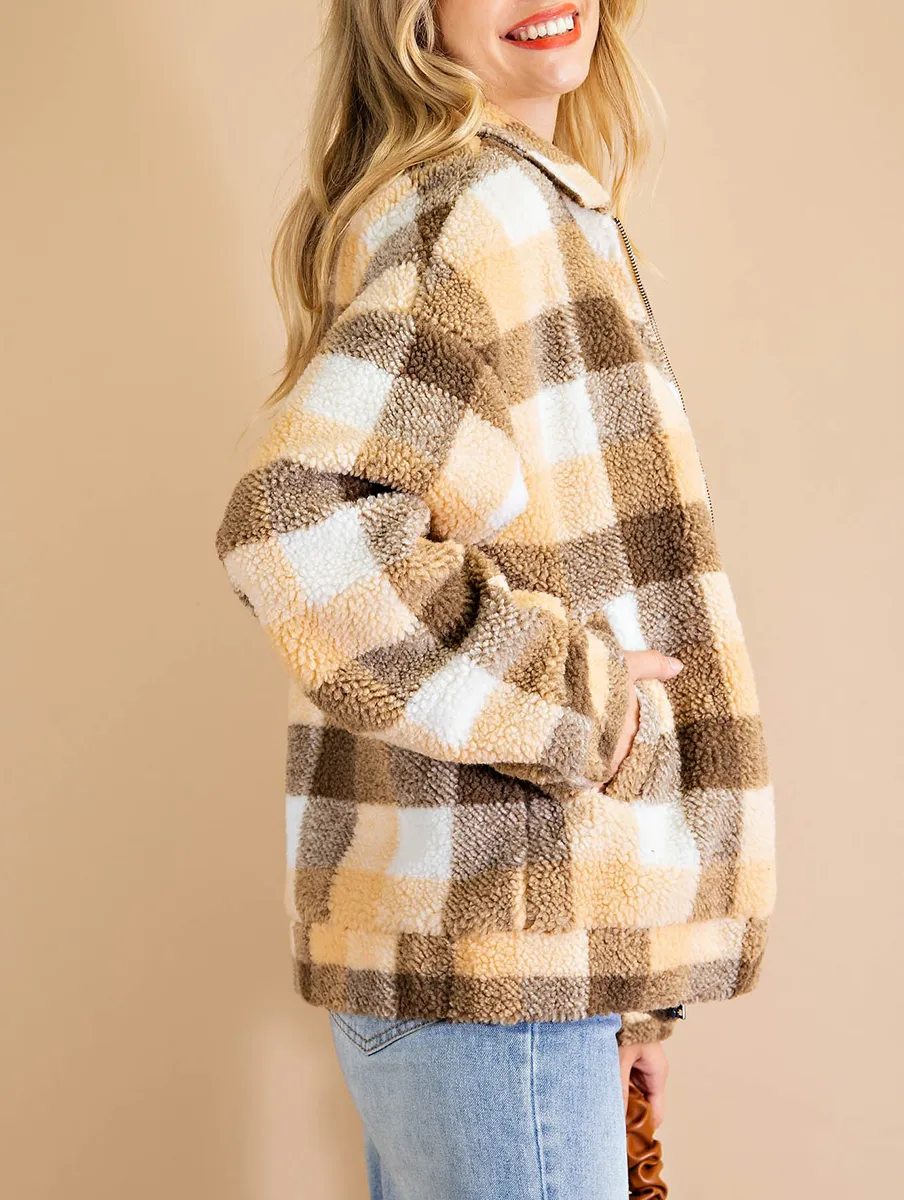 Noon to Night Plaid Teddy Jacket