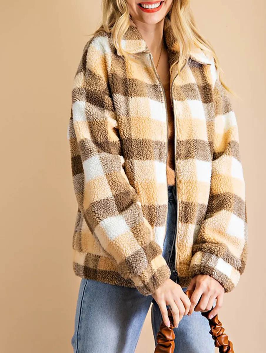 Noon to Night Plaid Teddy Jacket