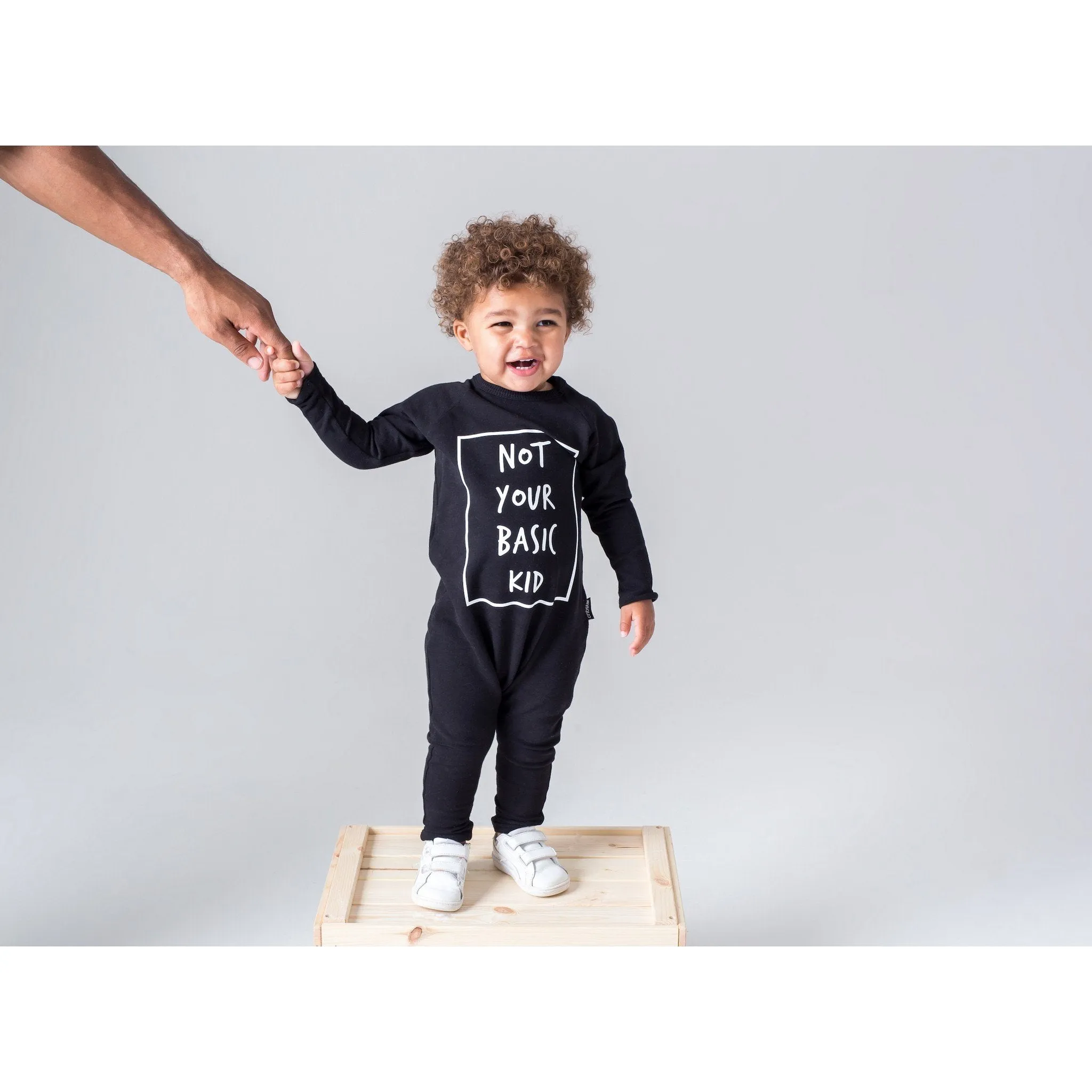 'Not Your Basic Kid' Long Sleeve Harem Romper Black