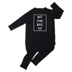 'Not Your Basic Kid' Long Sleeve Harem Romper Black