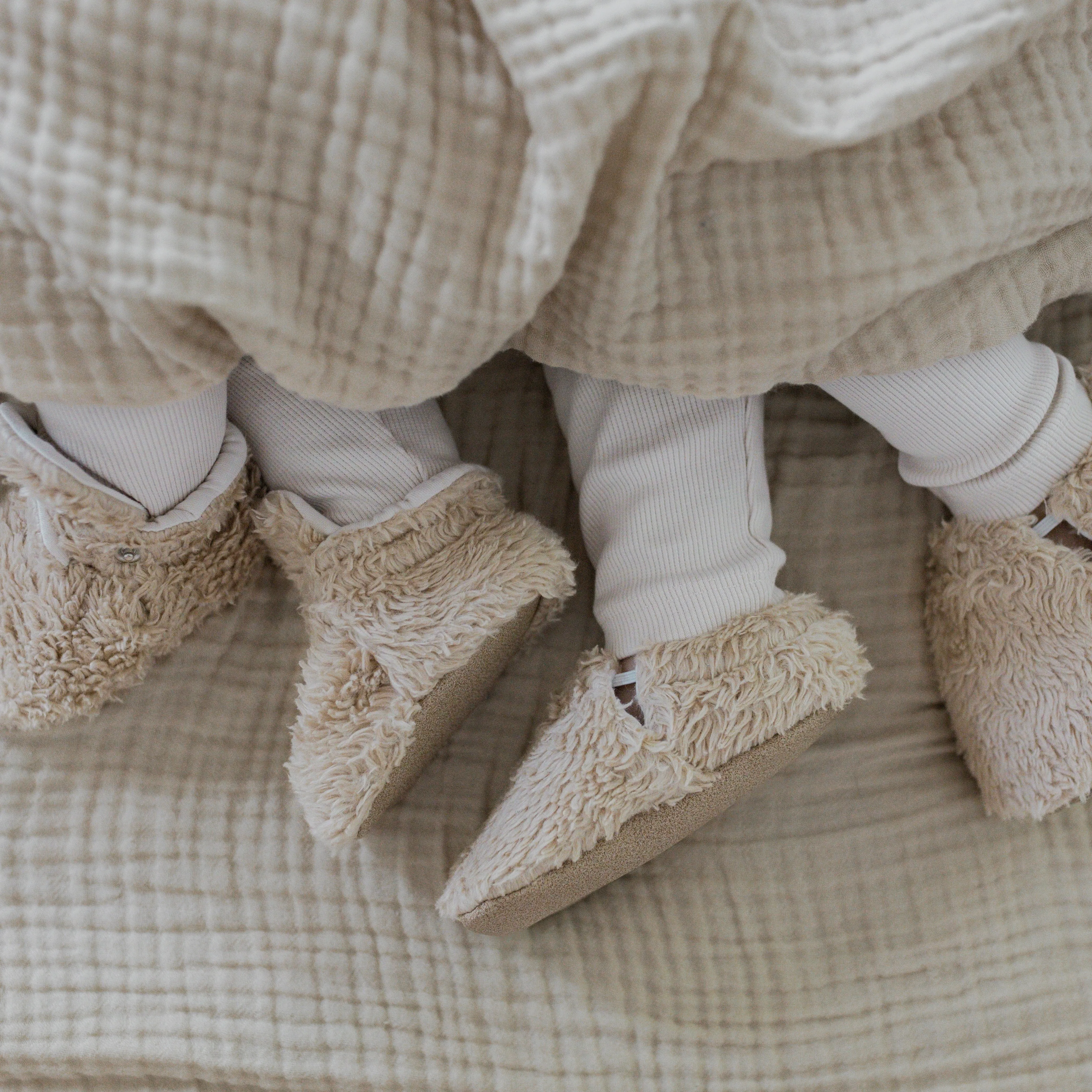 Organic Teddy Booties - Cream