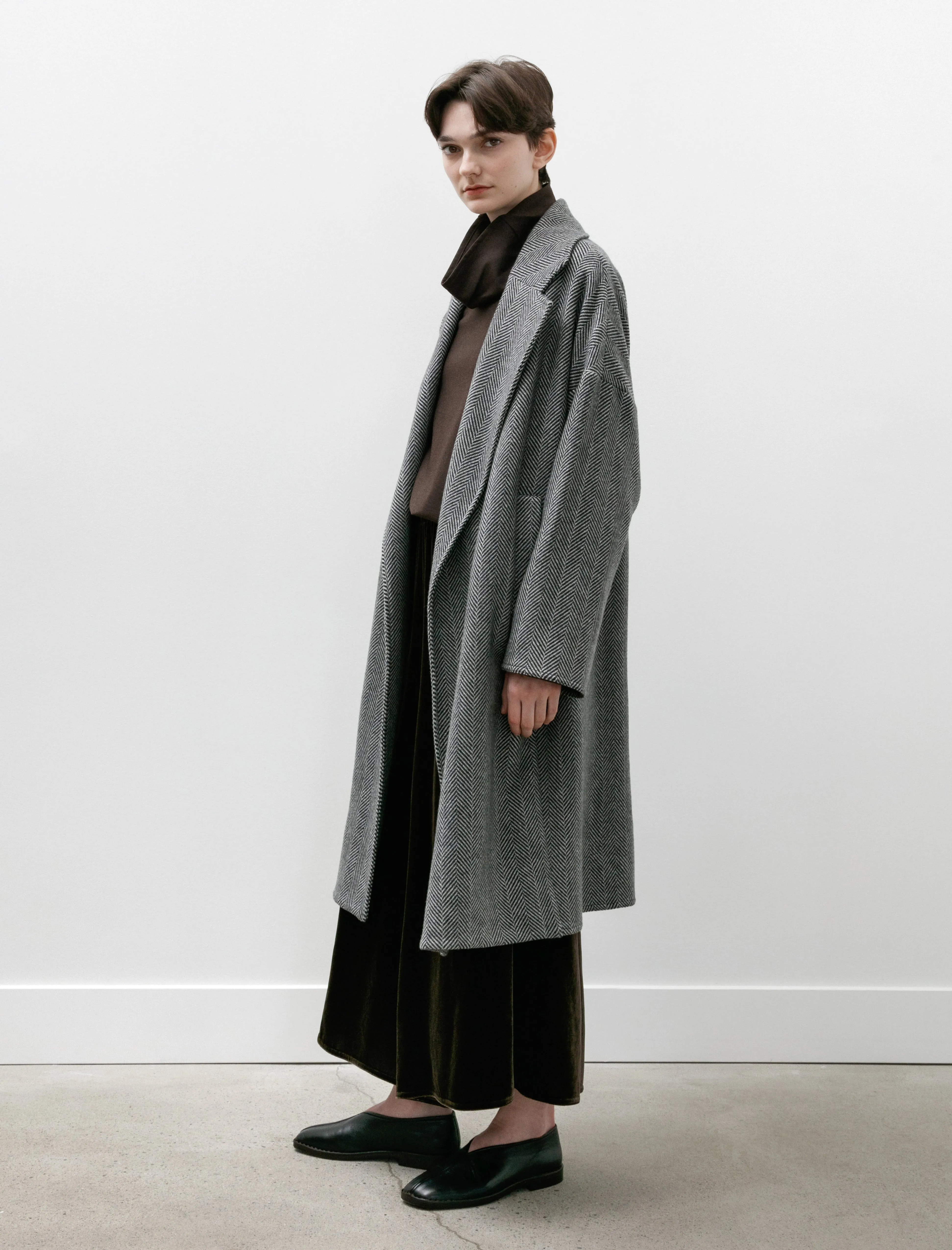 Oversized Coat Herringbone Cashmere Black and White