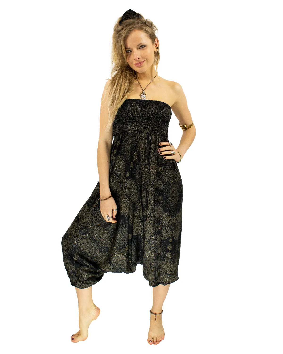 Patterned Baggy Harem Pants Black