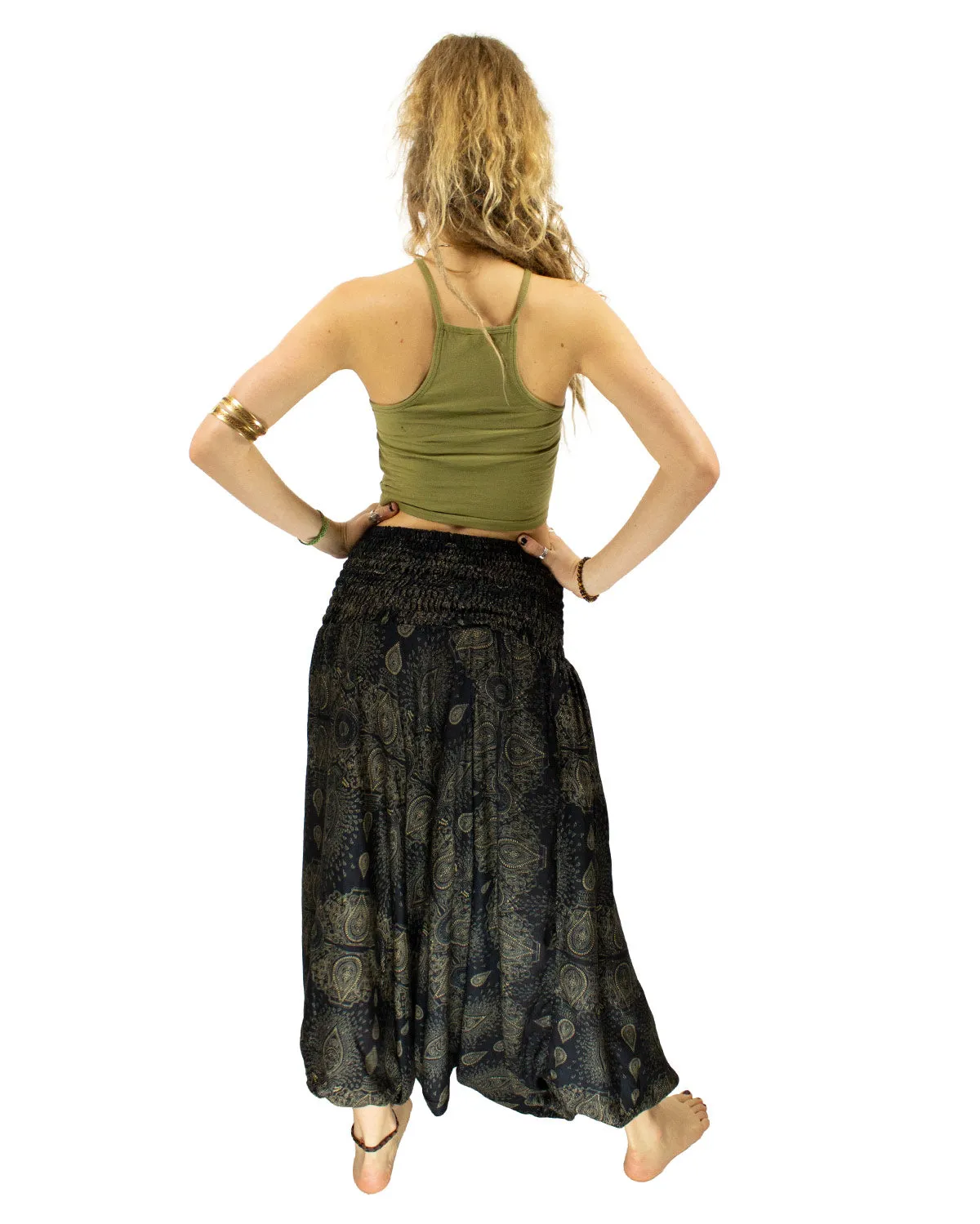 Patterned Baggy Harem Pants Black