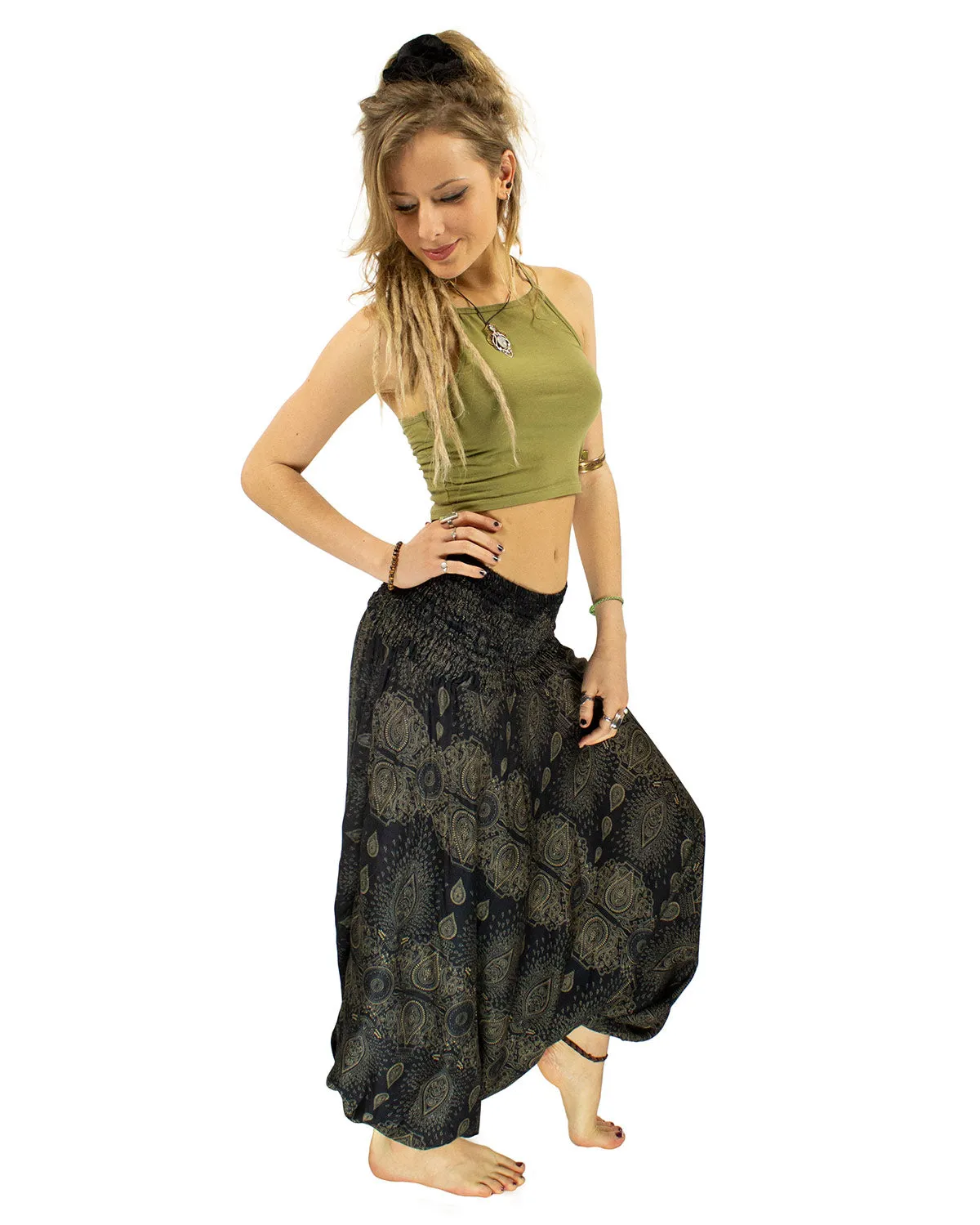 Patterned Baggy Harem Pants Black