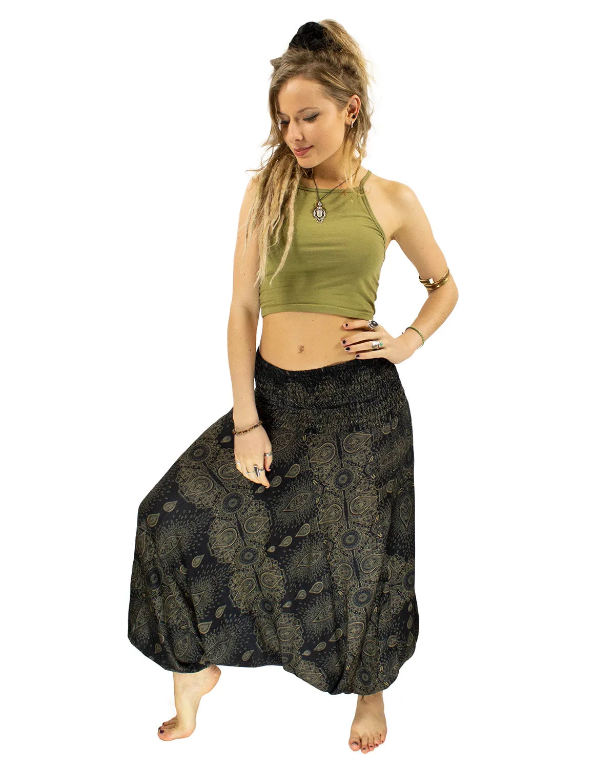 Patterned Baggy Harem Pants Black