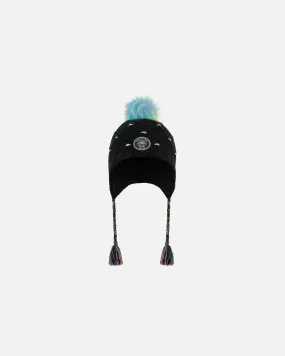 Peruvian Knit Hat Black With Multicolor Dots