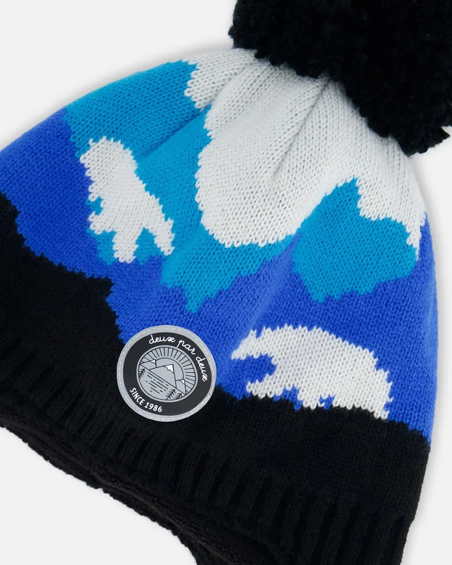 Peruvian Knit Hat Royal Blue Bears And Black