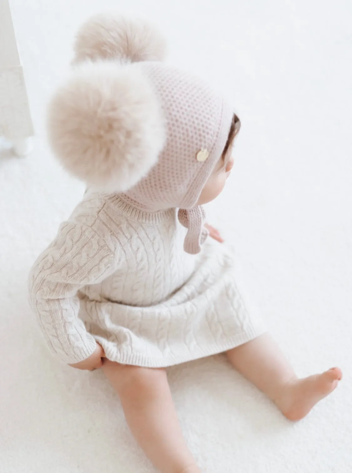 Petite Maison Kids Honeycomb Dusky pink cashmere fur bonnet