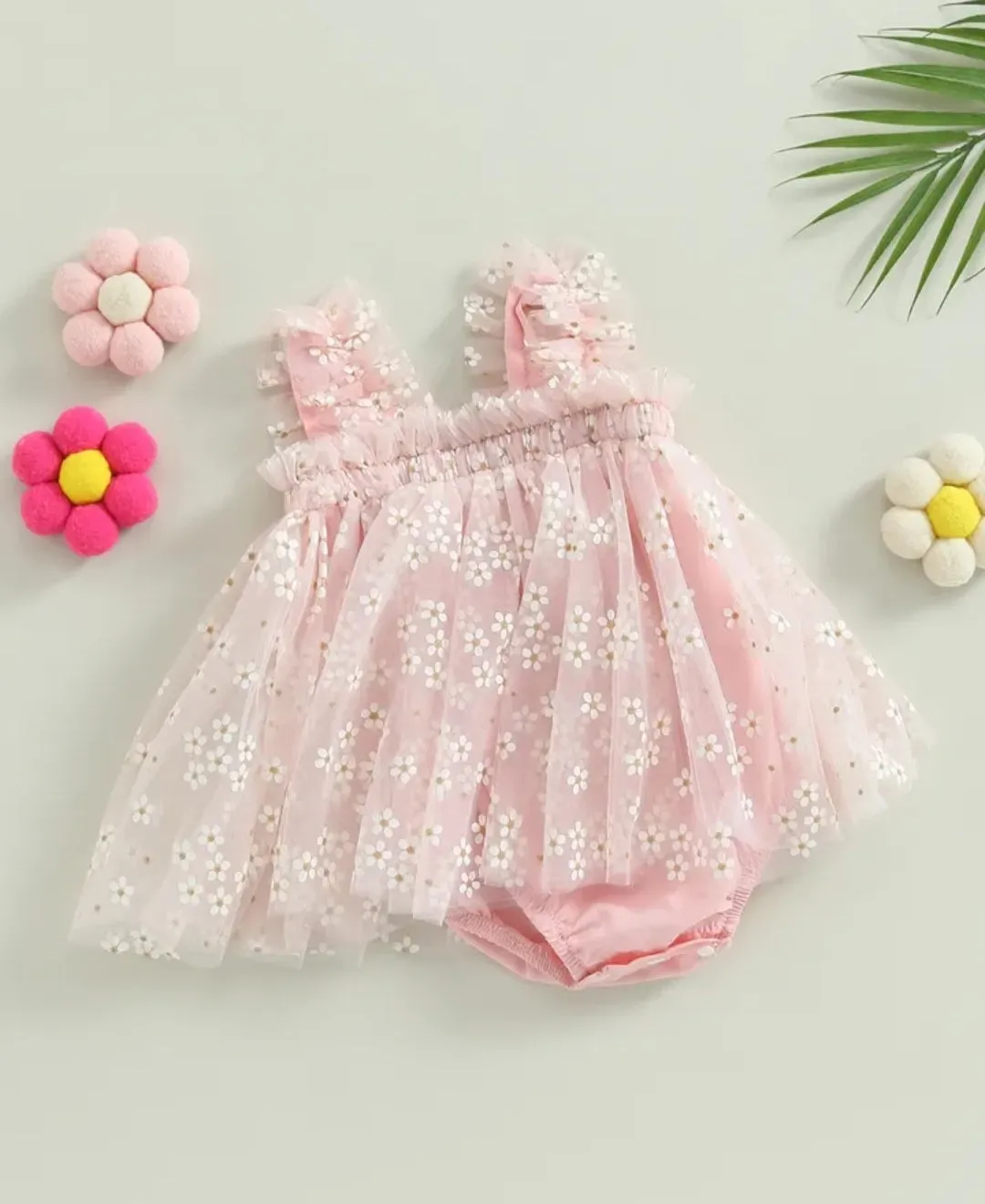 Pink Daisy Tulle Romper  #1000191