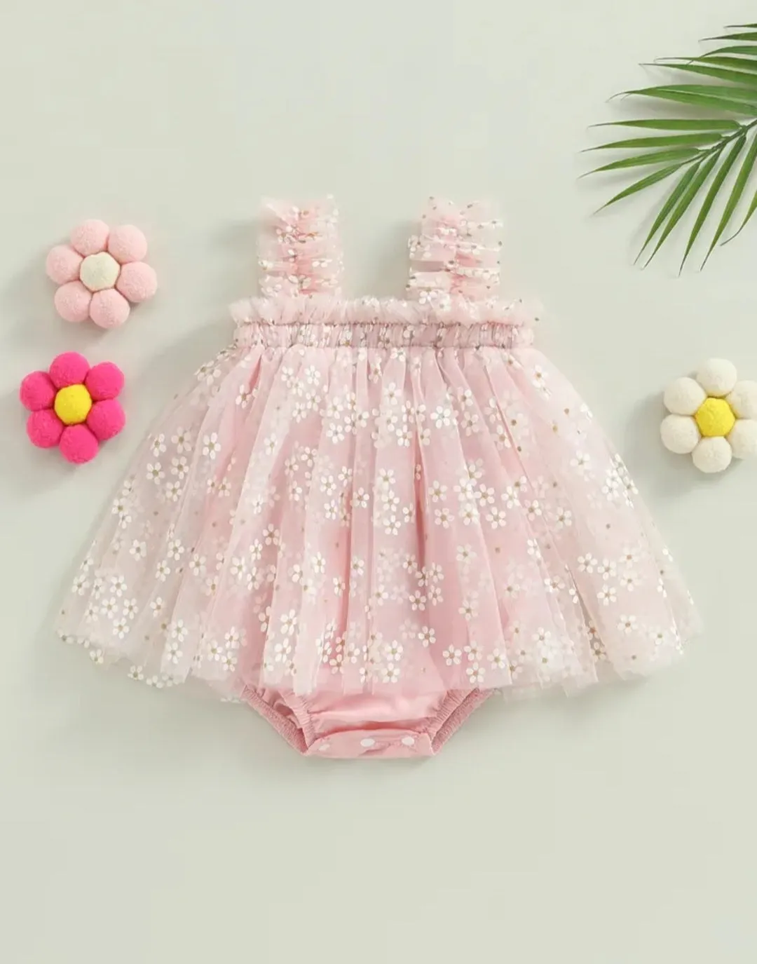 Pink Daisy Tulle Romper  #1000191