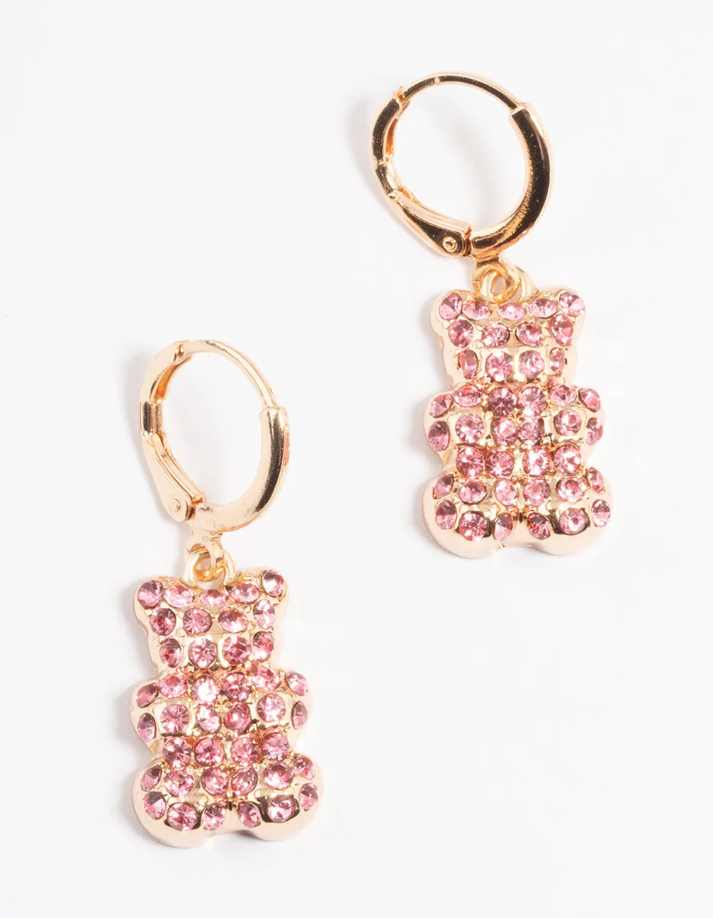 Pink Diamante Teddy Bear Huggie Earrings