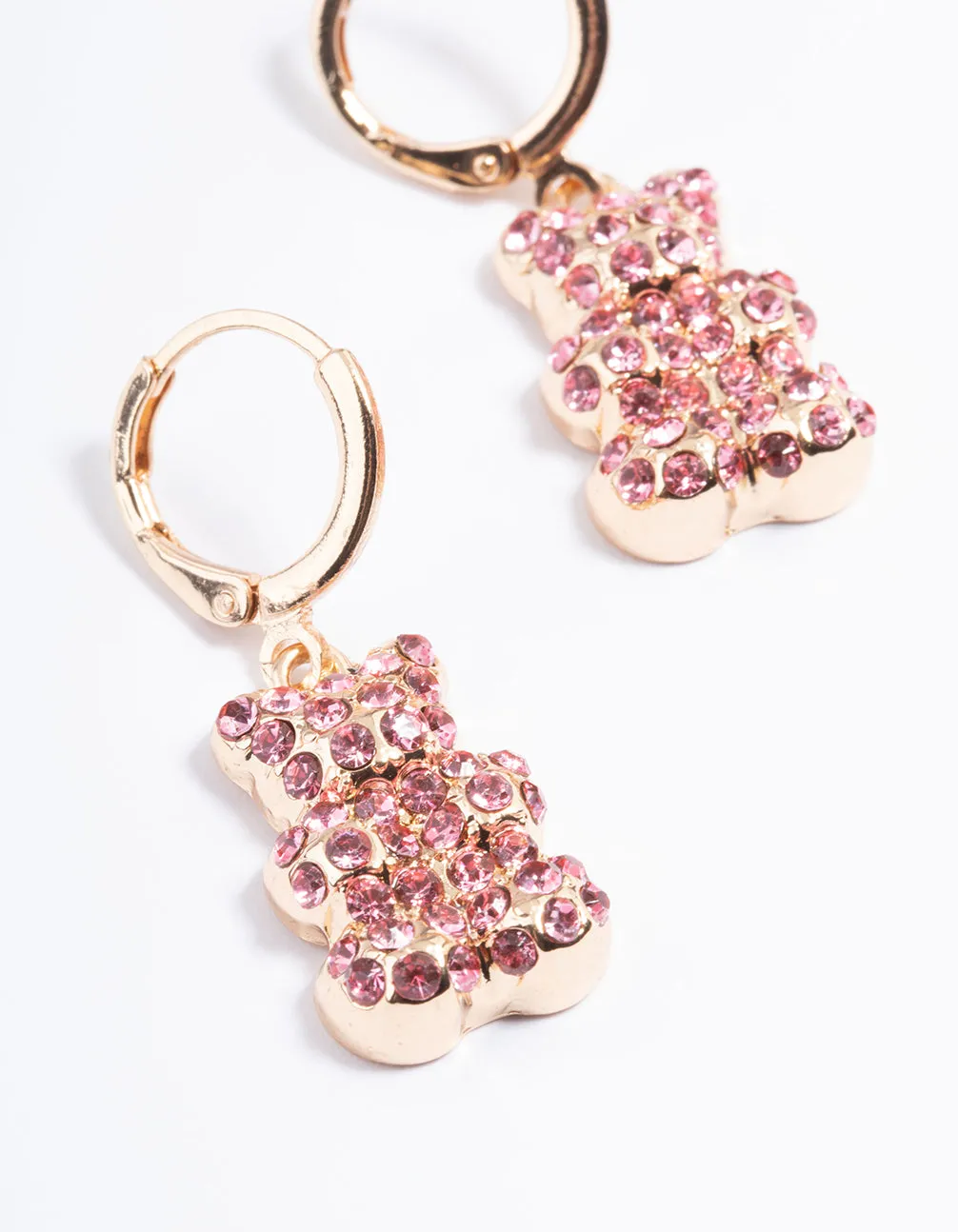 Pink Diamante Teddy Bear Huggie Earrings