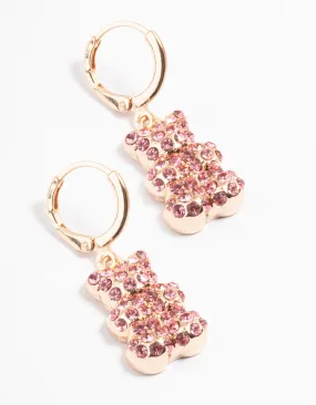 Pink Diamante Teddy Bear Huggie Earrings