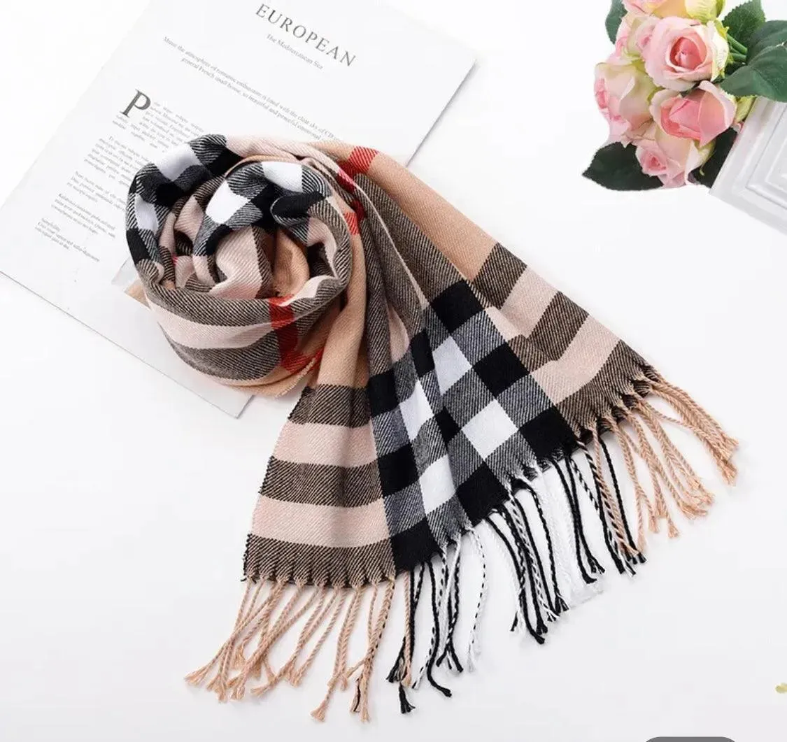 Plaid Soft Long Winter Scarfs Cozy 100% Cashmere Pashmina Wool