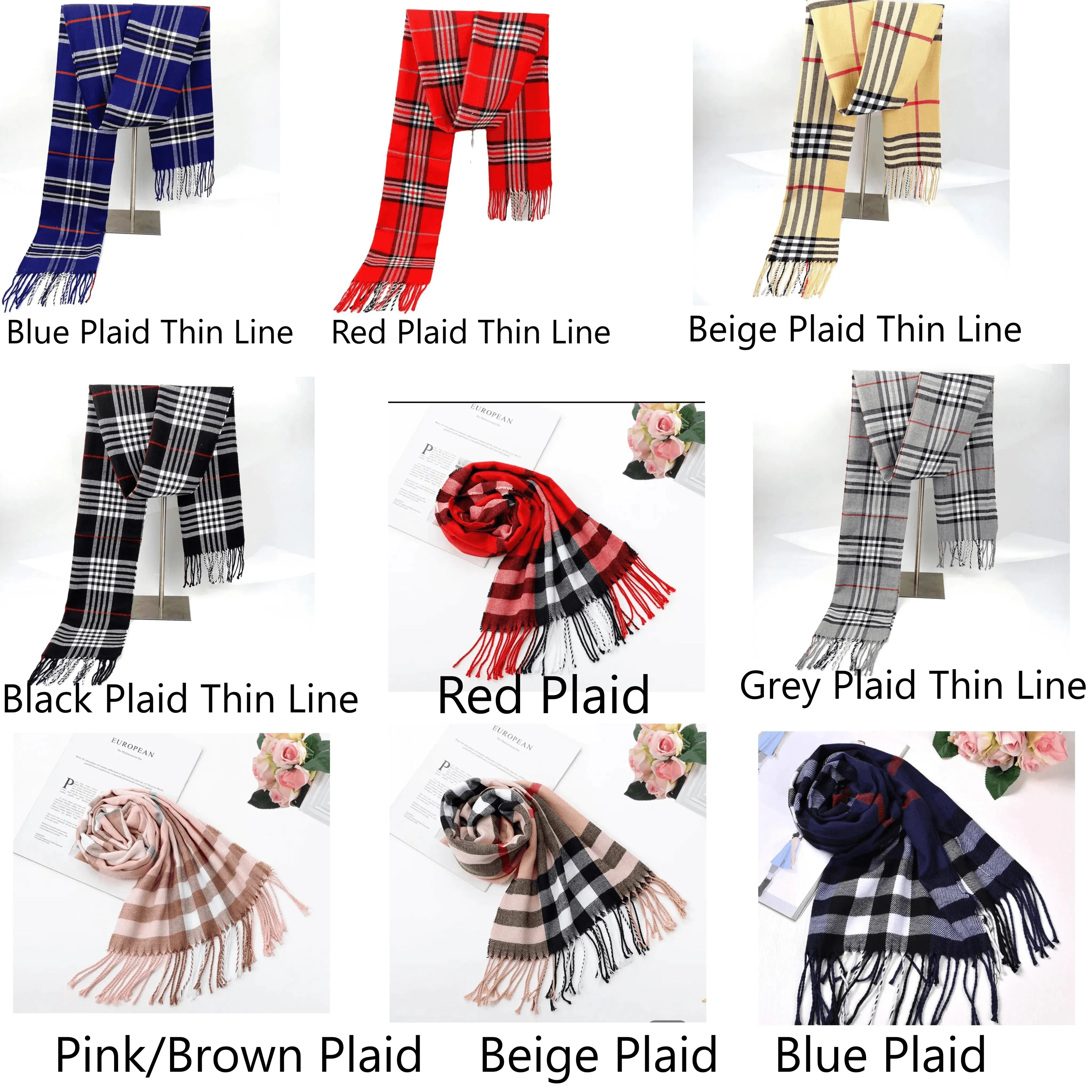 Plaid Soft Long Winter Scarfs Cozy 100% Cashmere Pashmina Wool