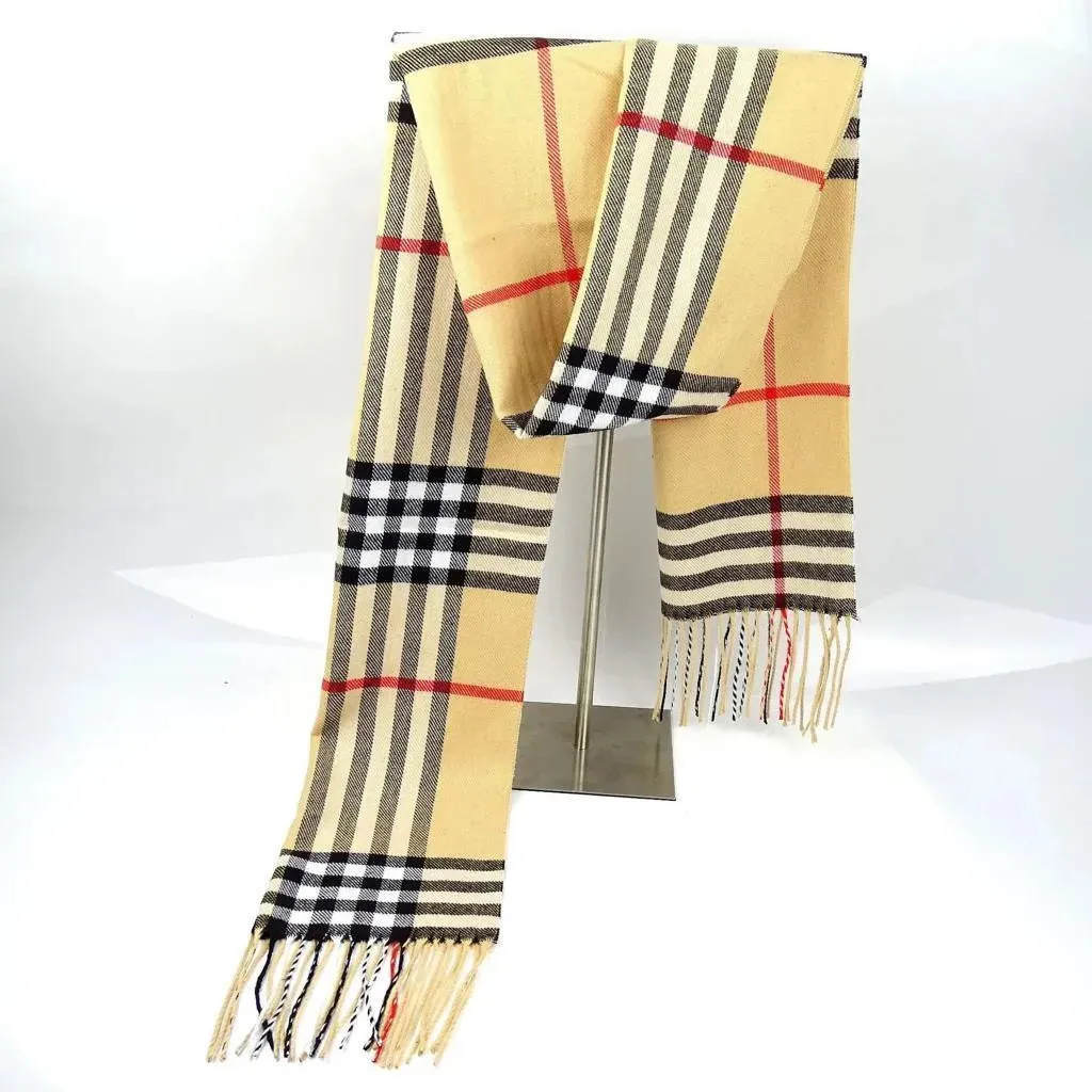 Plaid Soft Long Winter Scarfs Cozy 100% Cashmere Pashmina Wool