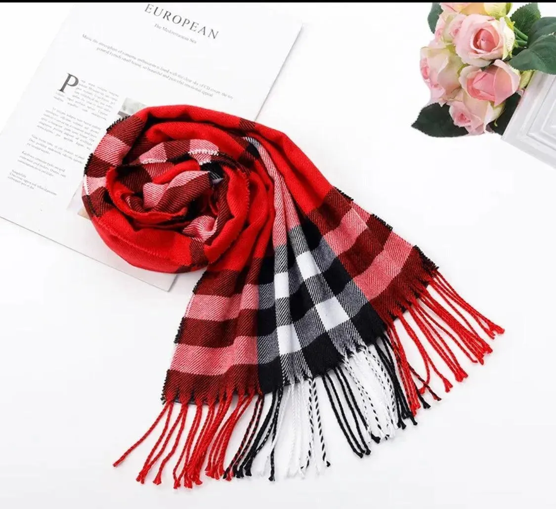 Plaid Soft Long Winter Scarfs Cozy 100% Cashmere Pashmina Wool