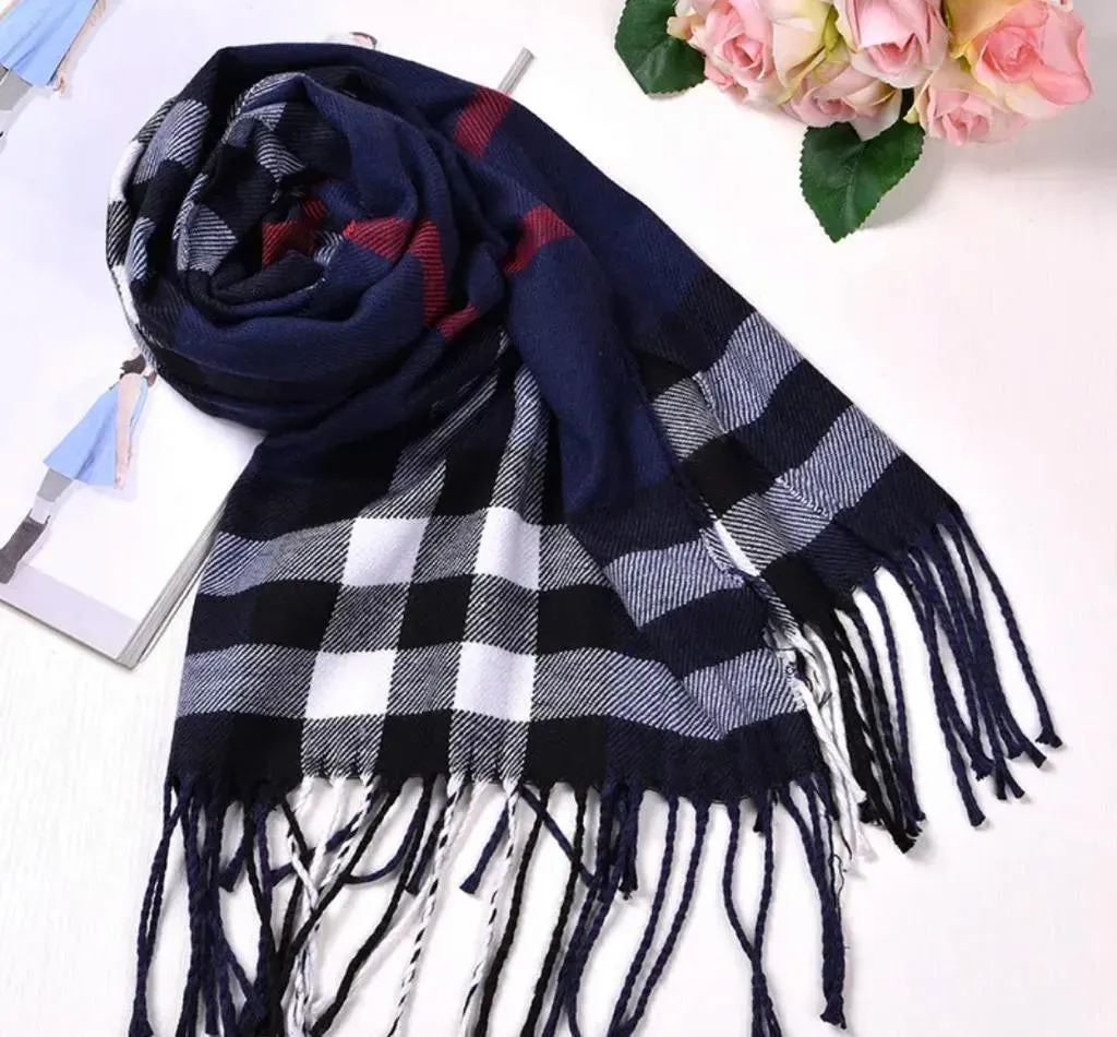 Plaid Soft Long Winter Scarfs Cozy 100% Cashmere Pashmina Wool