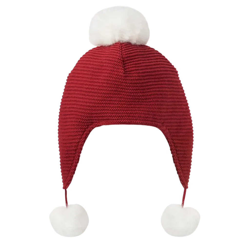 Pom Pom Baby Knit Aviator Hat - Holiday Red