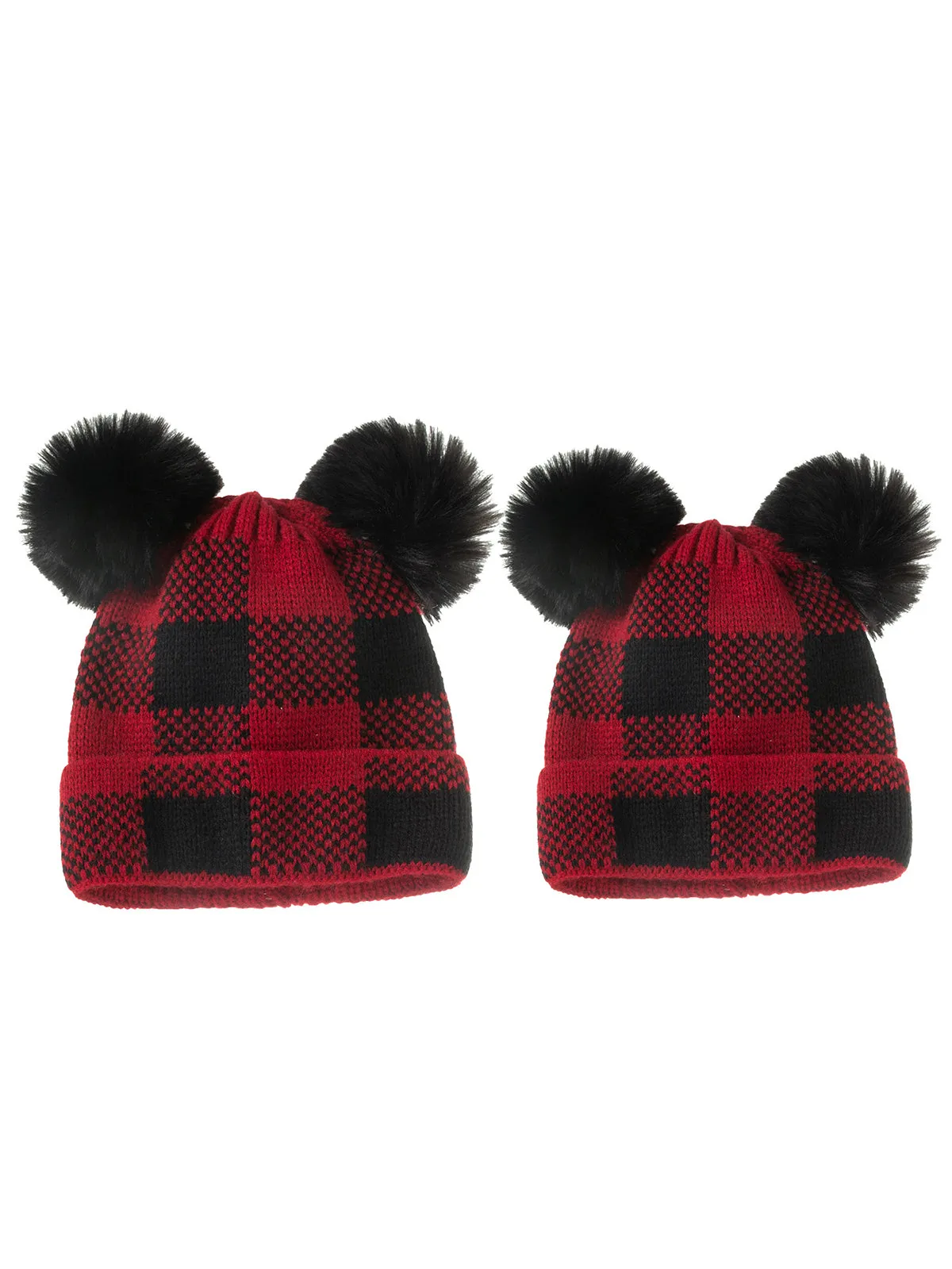 Red & Black Plaid Hairball Knitted Parent Hat