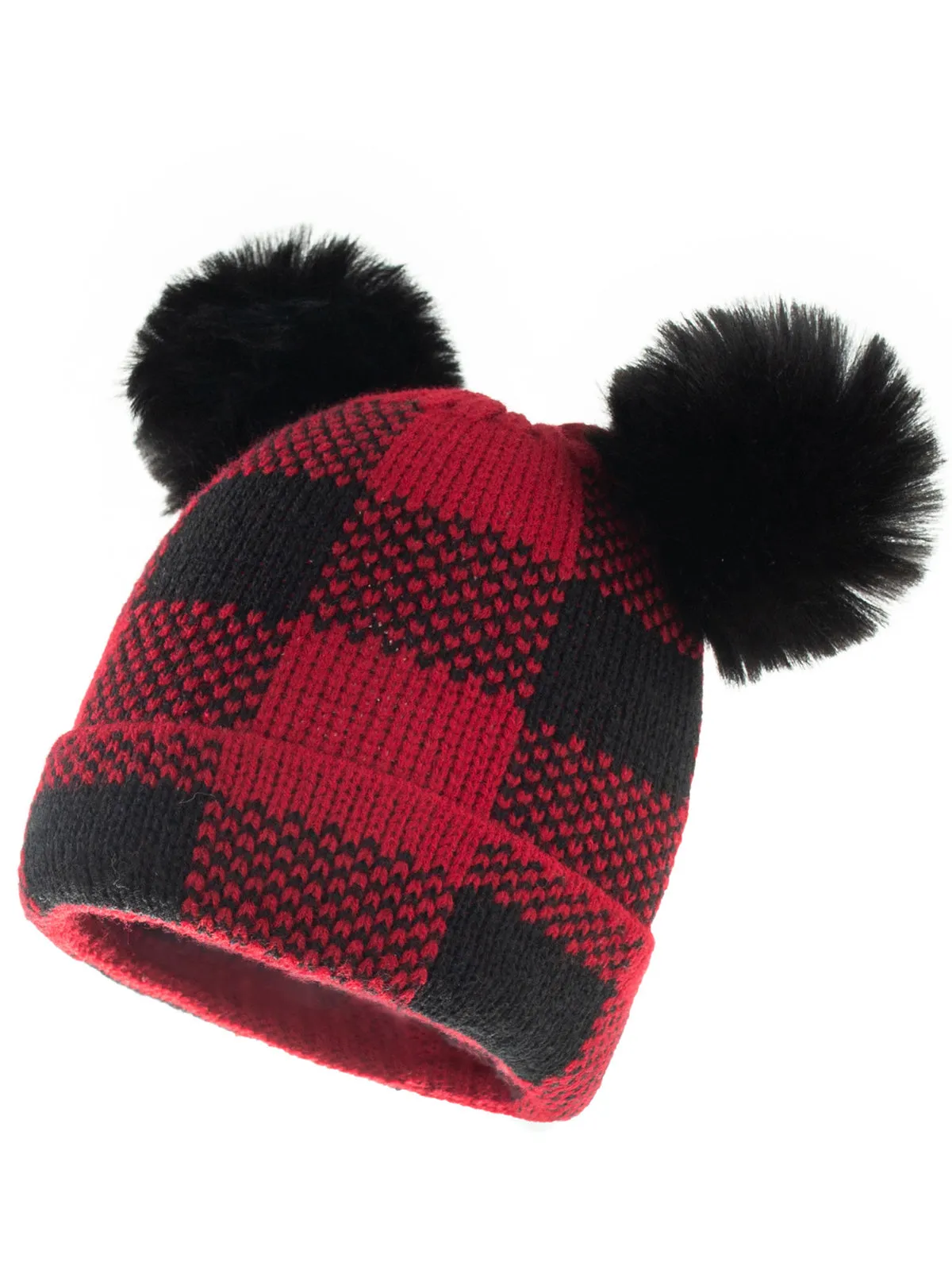 Red & Black Plaid Hairball Knitted Parent Hat