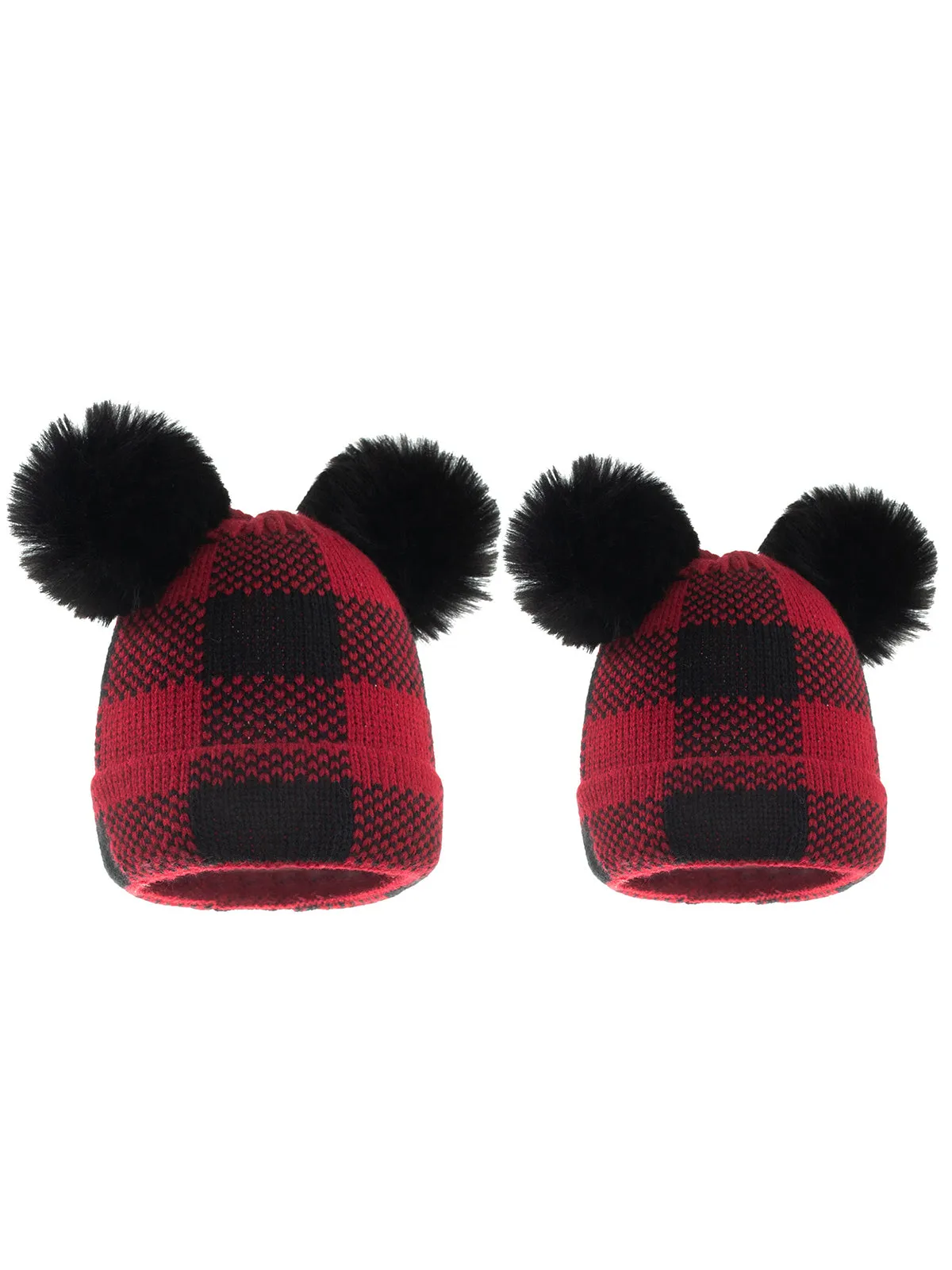 Red & Black Plaid Hairball Knitted Parent Hat