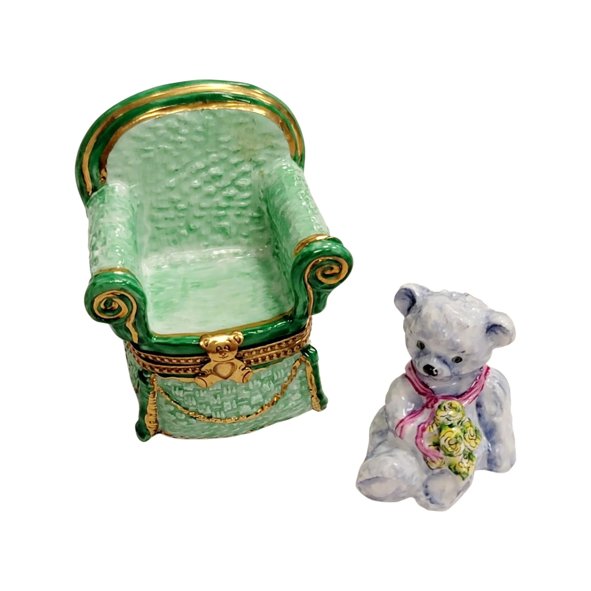 Removable Gray Teddy Bear in Green Chair