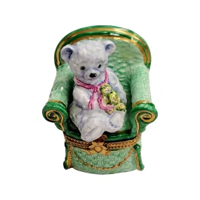 Removable Gray Teddy Bear in Green Chair