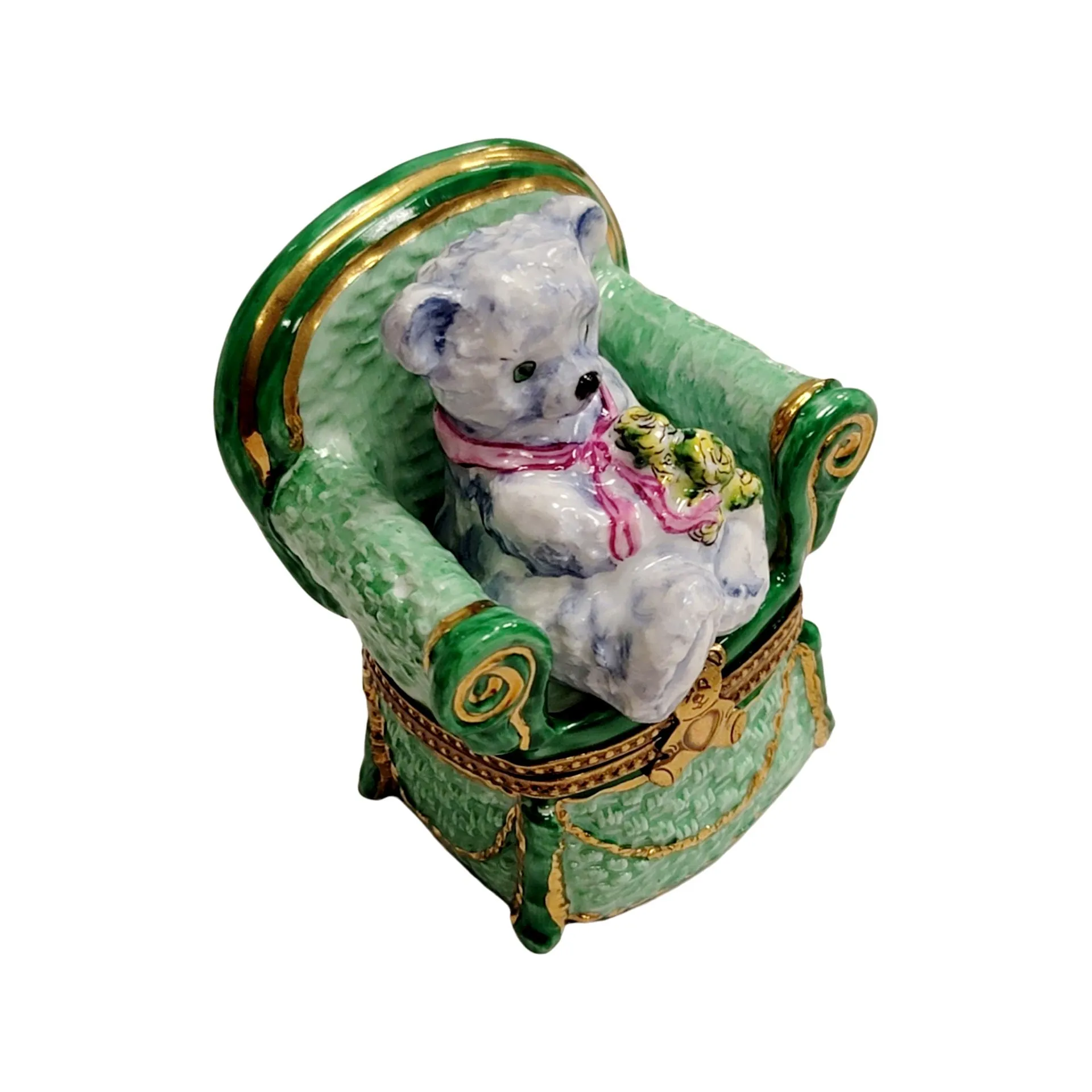 Removable Gray Teddy Bear in Green Chair