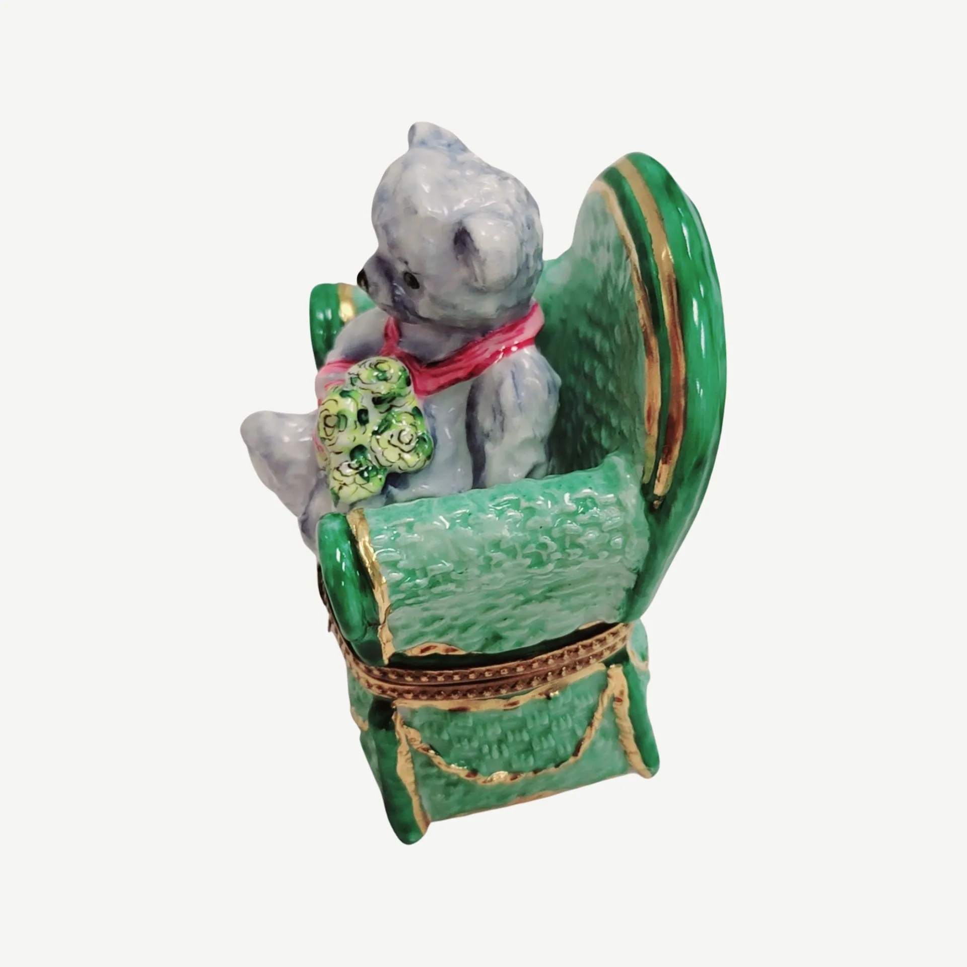 Removable Gray Teddy Bear in Green Chair