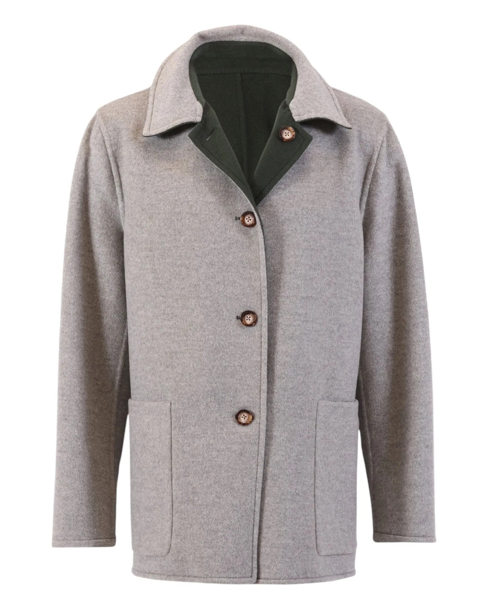 REVERSIBLE CASHMERE CAR COAT - GREEN/GREY