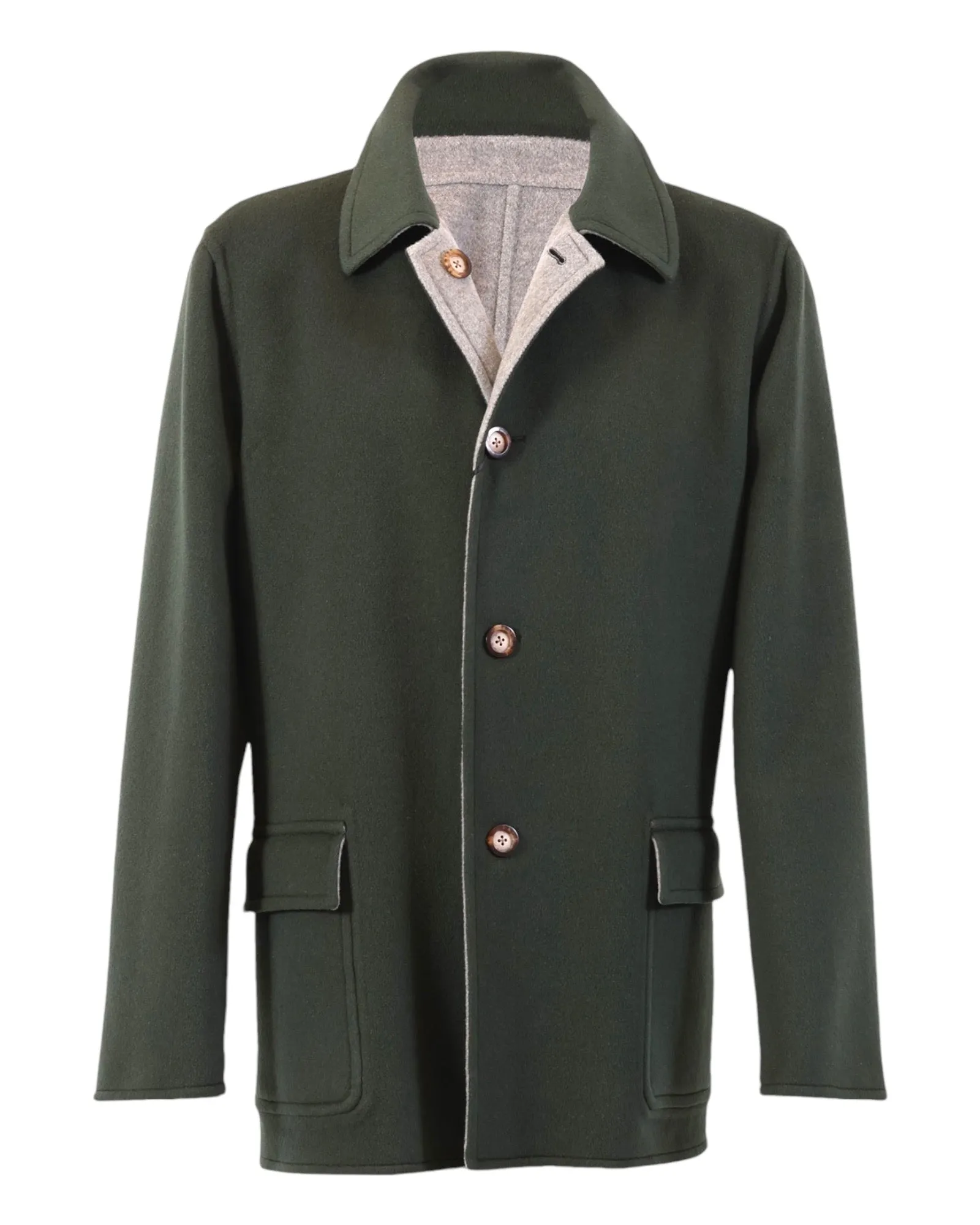 REVERSIBLE CASHMERE CAR COAT - GREEN/GREY