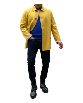 REVERSIBLE CASHMERE CAR COAT - YELLOW/TAUPE