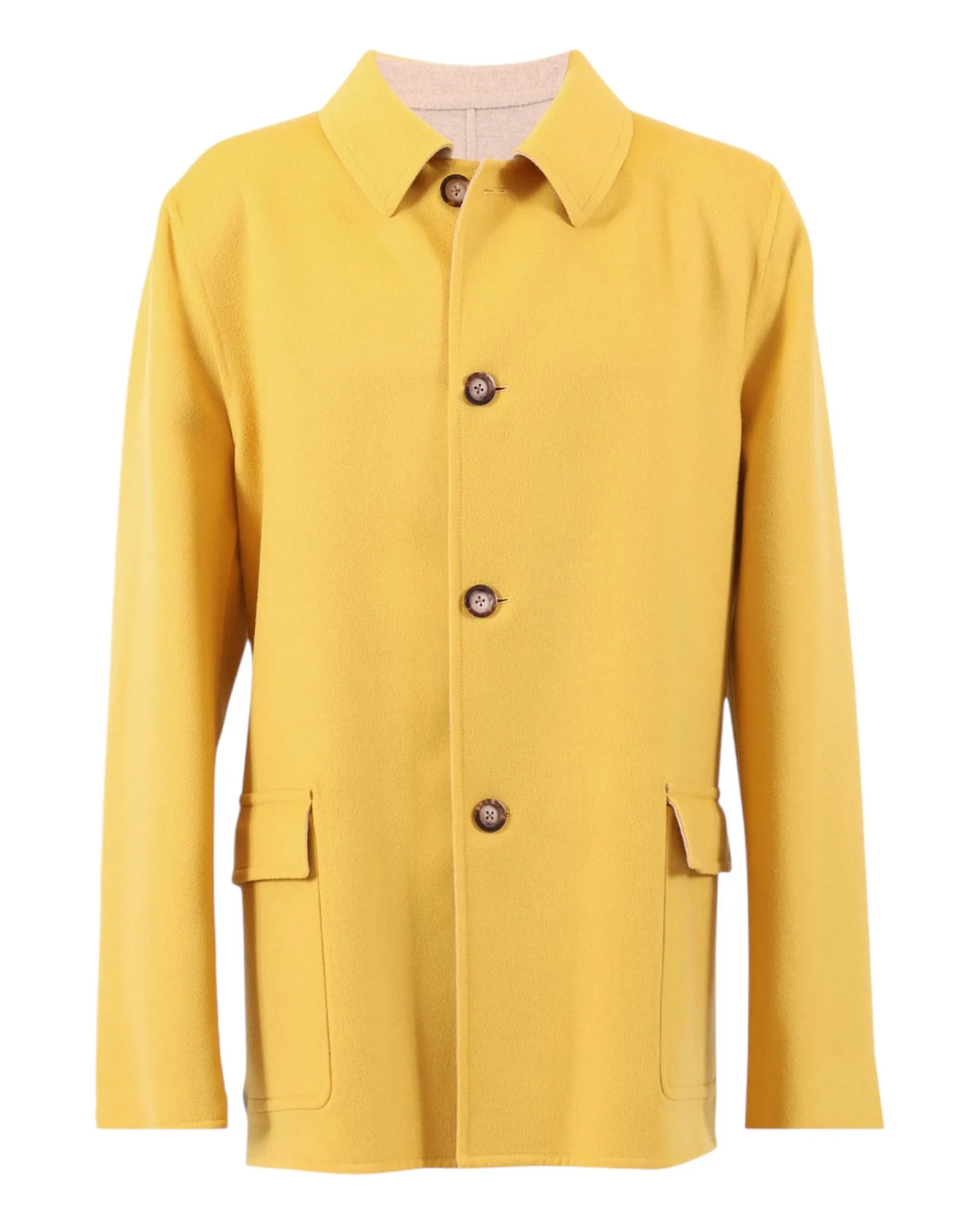 REVERSIBLE CASHMERE CAR COAT - YELLOW/TAUPE