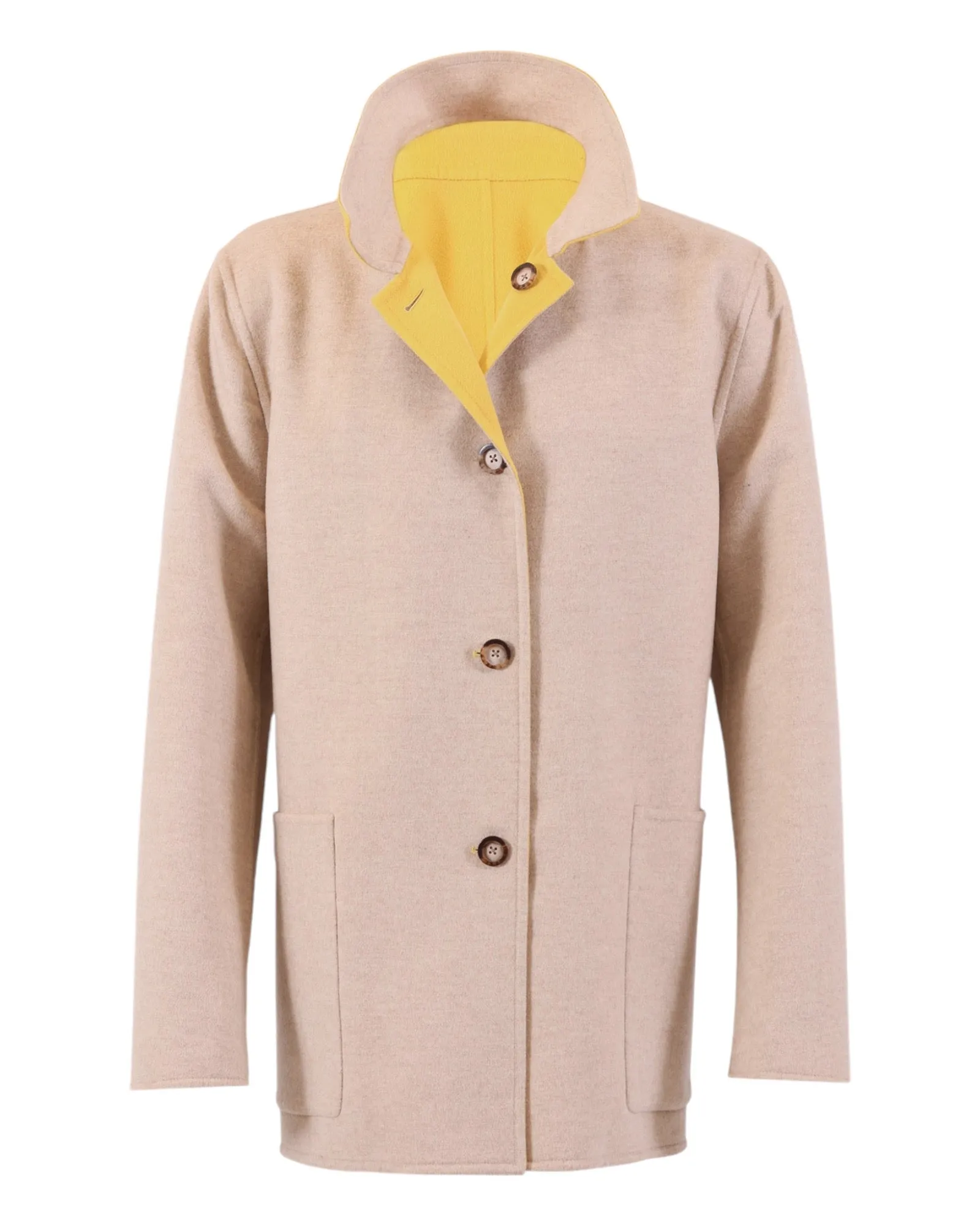 REVERSIBLE CASHMERE CAR COAT - YELLOW/TAUPE