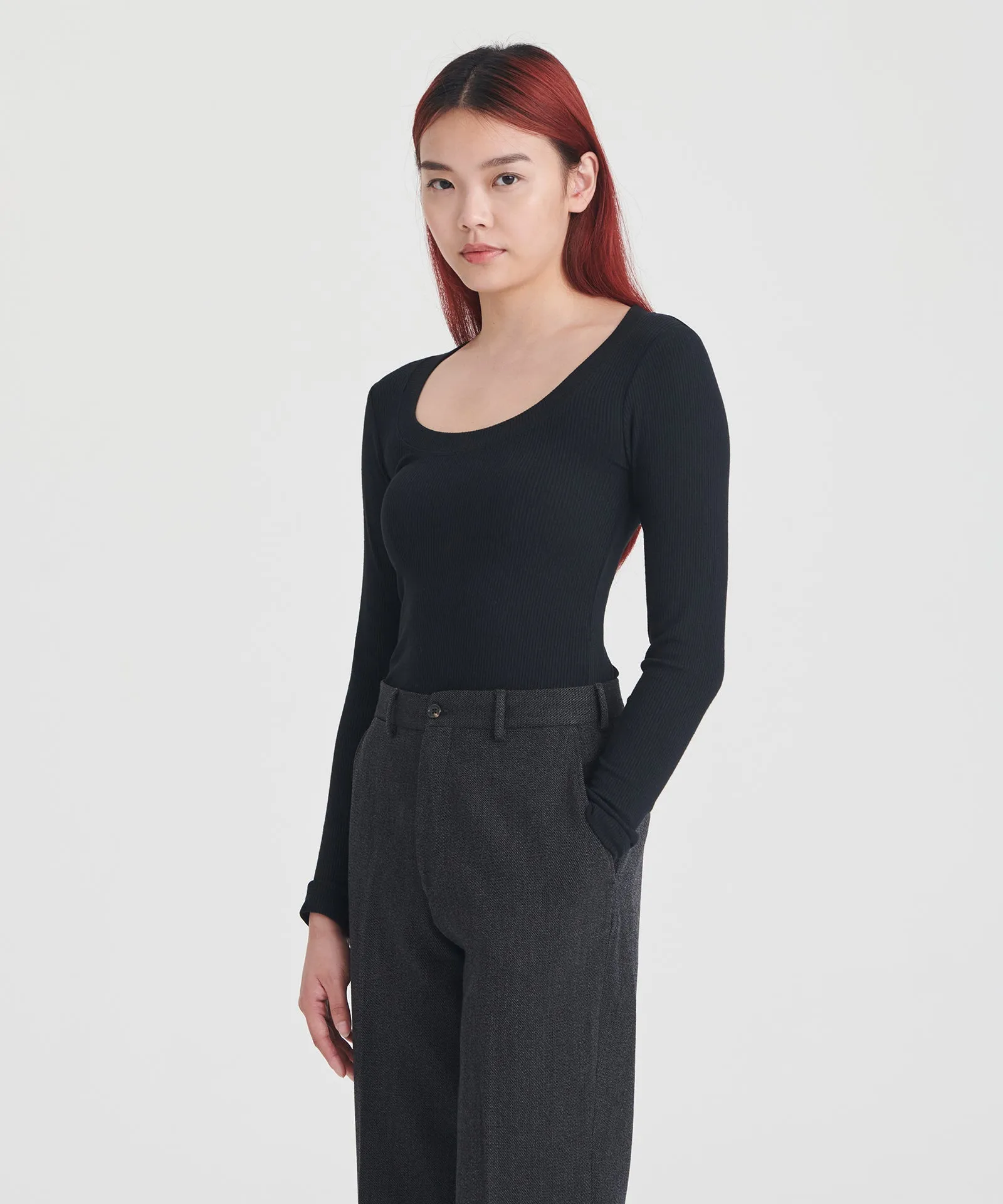 Ribbed Modal Cashmere Scoop Neck Top