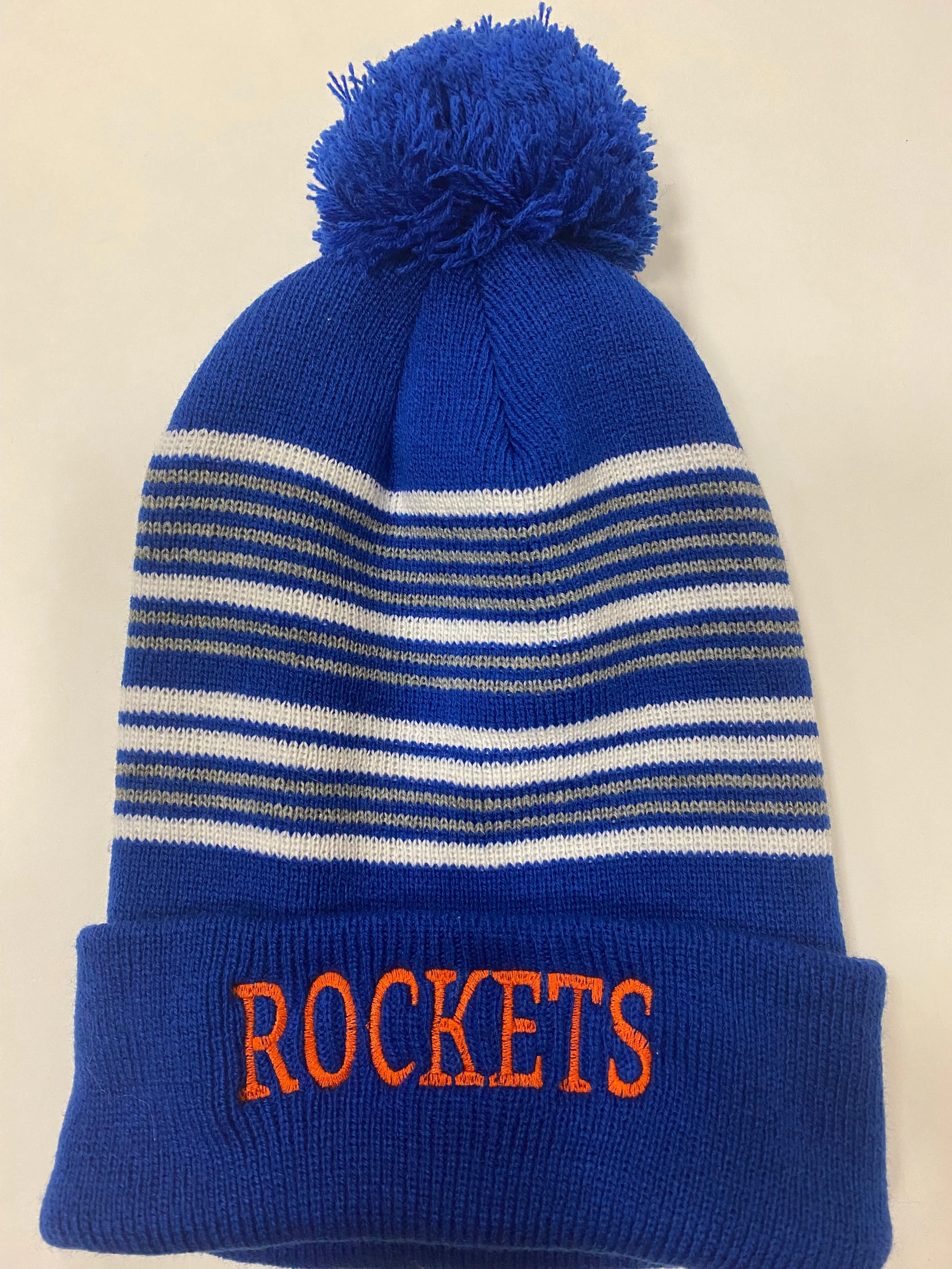 Rockets ~ Knit Stocking Cap Striped Blue Pom