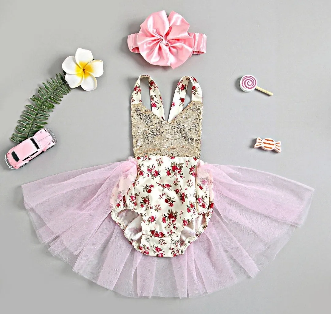 Romantic Floral Sequins Tutu Romper #1000629