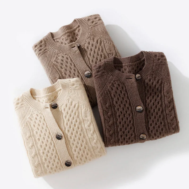 Round Neck Single-breasted Knitted Thickened Coat Long-sleeved Twisted sweater