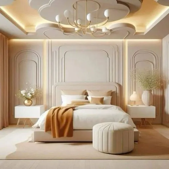 Royal Luxury Bed with Side Table and Ottoman