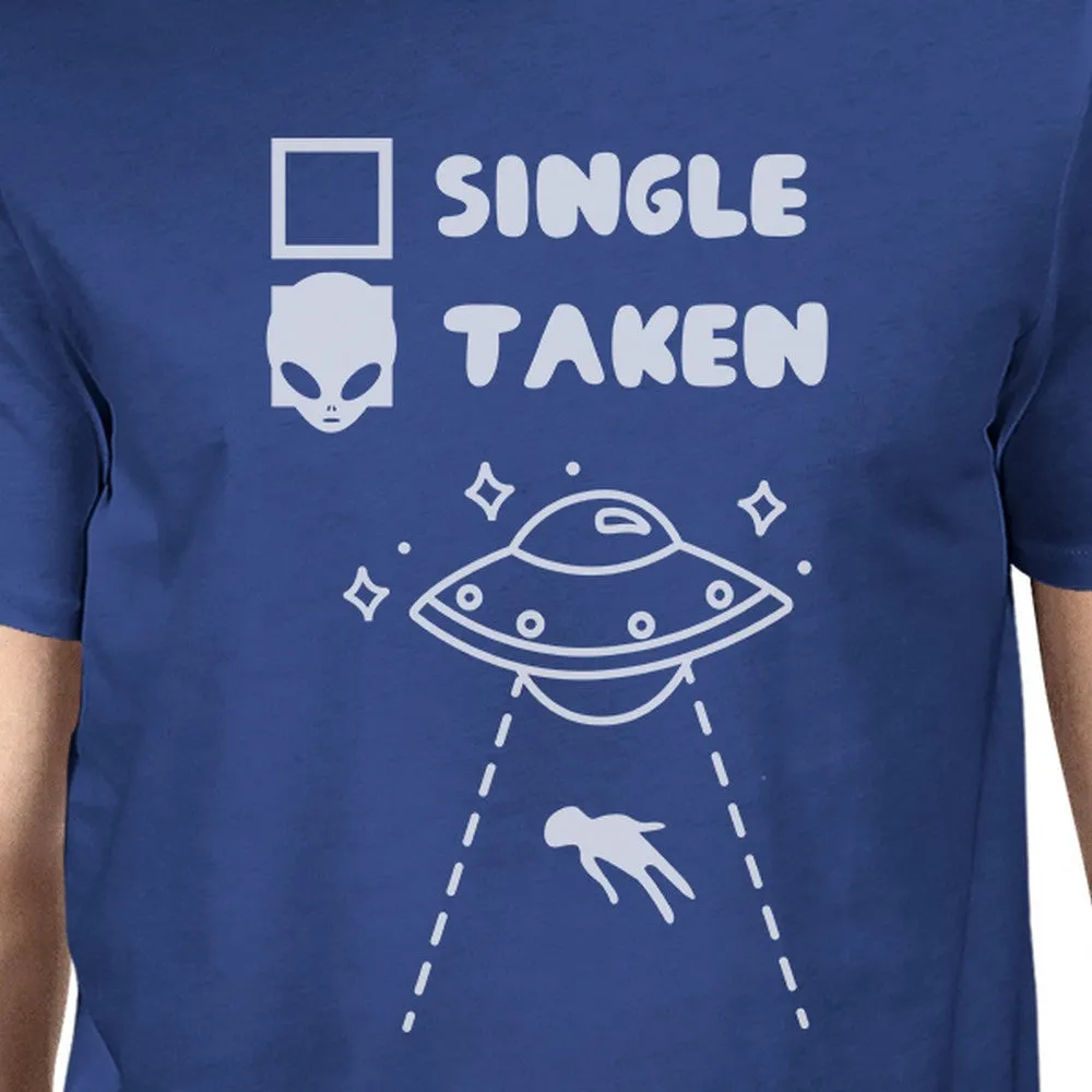 Single Taken Alien Men's Blue Round Neck T-Shirt Trendy Graphic Top