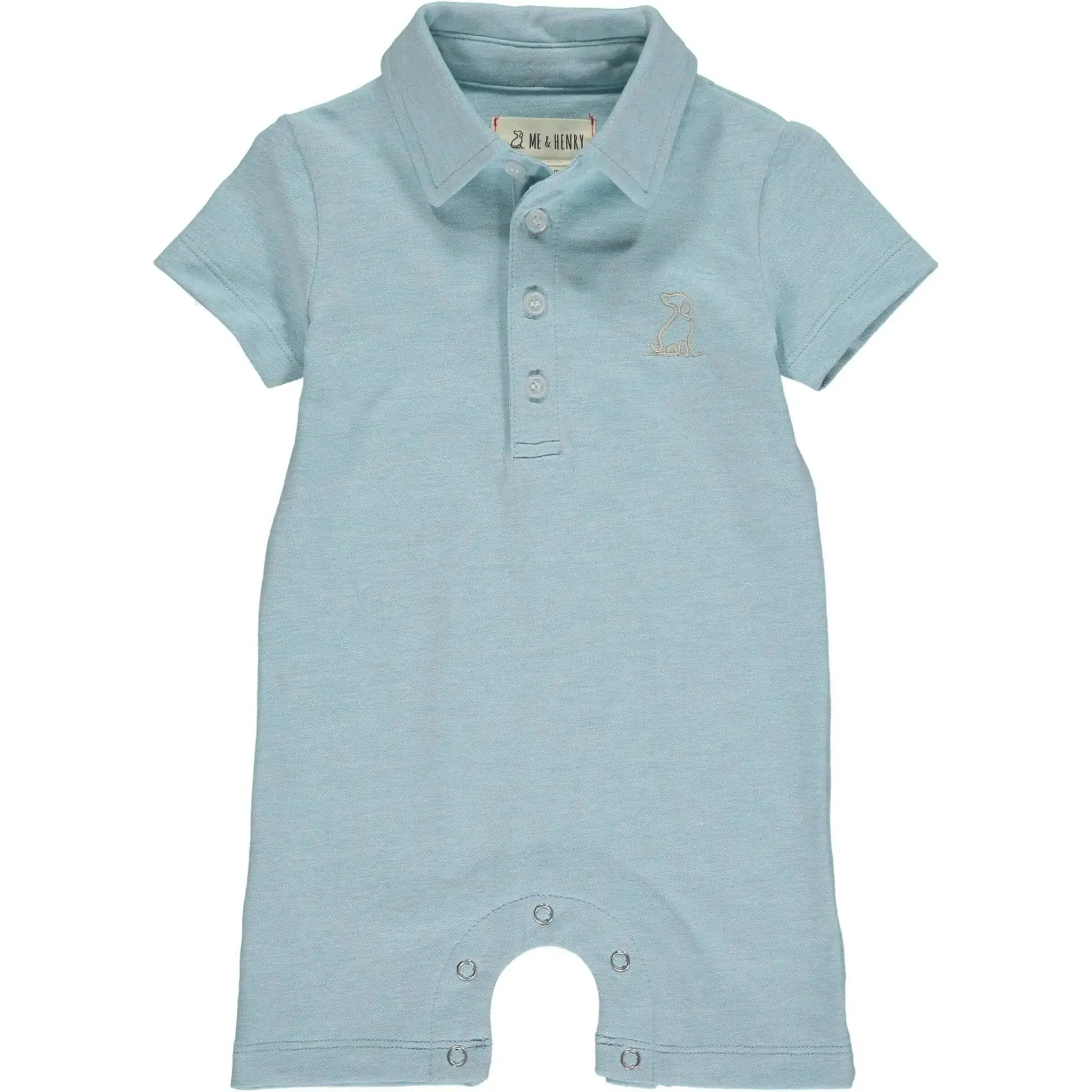 Sky blue pique polo romper | Me & Henry