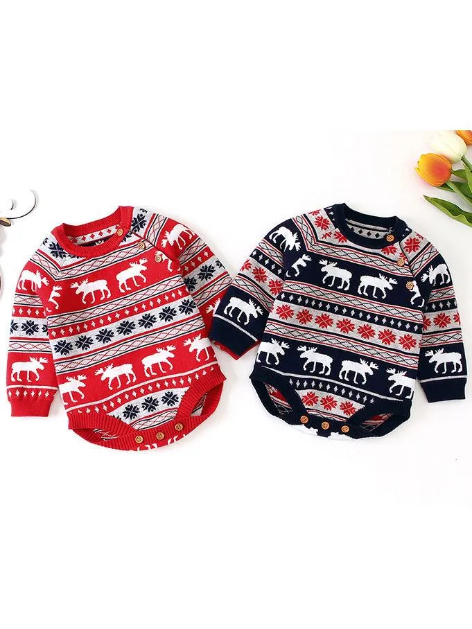 Snowflake Christmas Reindeer Baby Crochet Onesie